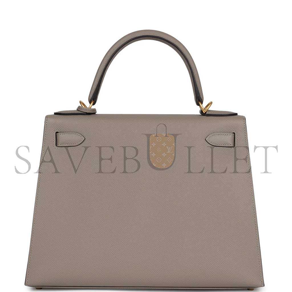 HERMÈS KELLY SELLIER 28 GRIS ASPHALTE VERSO EPSOM BRUSHED GOLD HARDWARE (28*22*10cm)