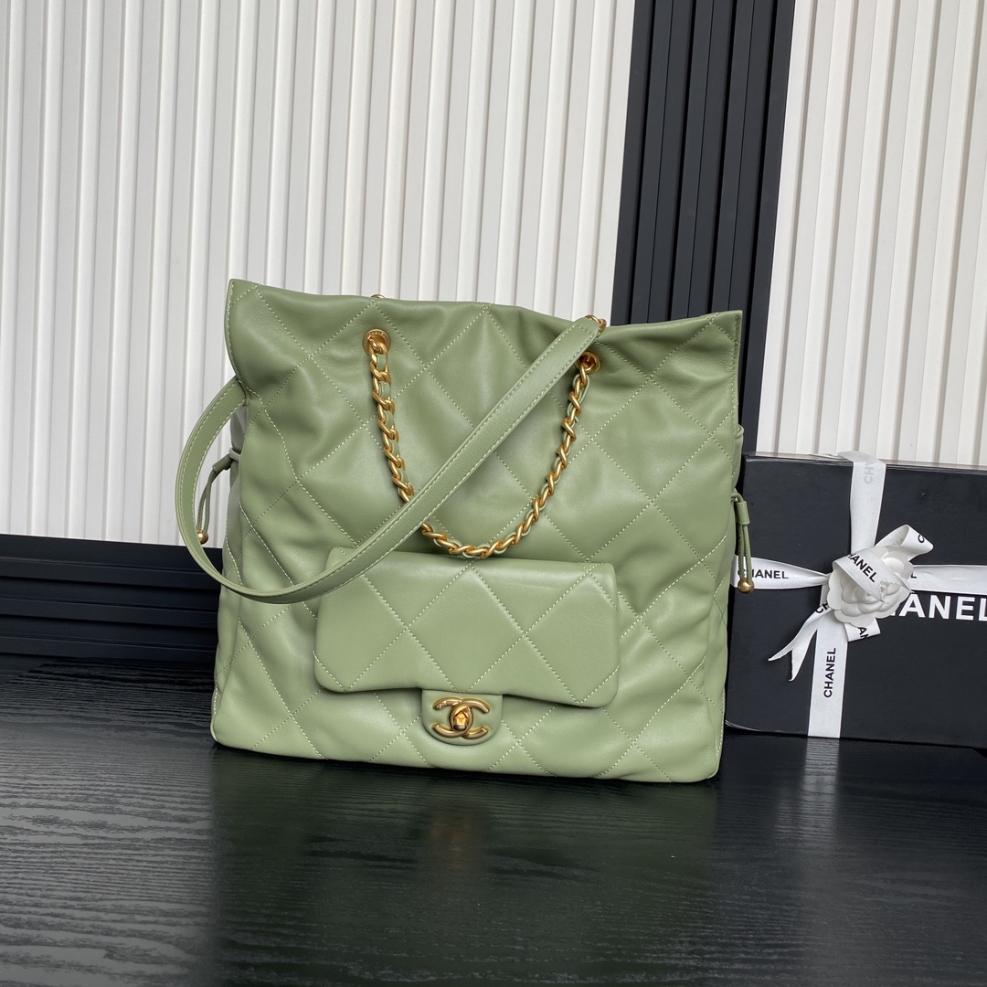 TOP CHANEL Tote Bag Lambskin 34X36X12m - Green & GHW