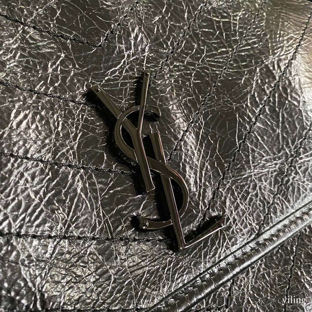 TOP Yves Saint Laurent YSL Medium Niki Wrinkles Leather Bag 28x20x8cm - Black on Black