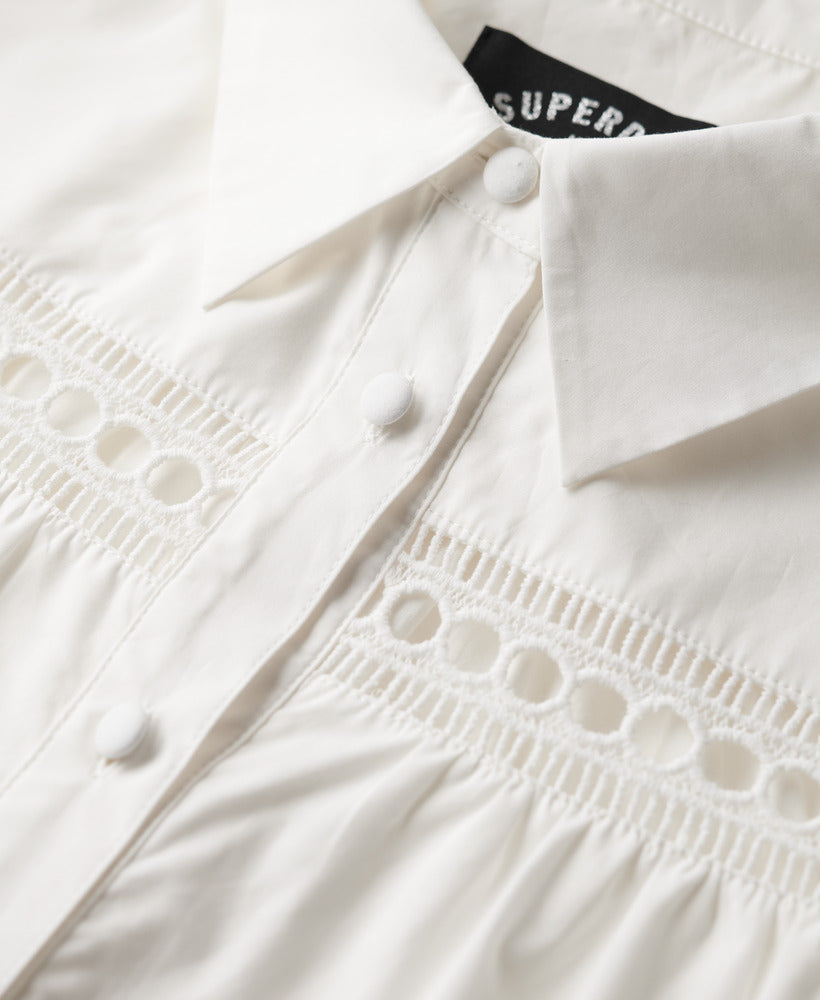 Lace Mix Shirt Dress | Chalk White