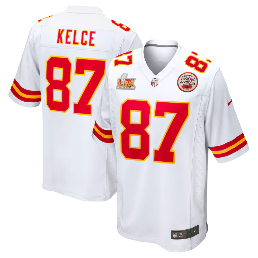 Men's Kansas City Chiefs Travis Kelce  White Super Bowl LIX Game Jersey