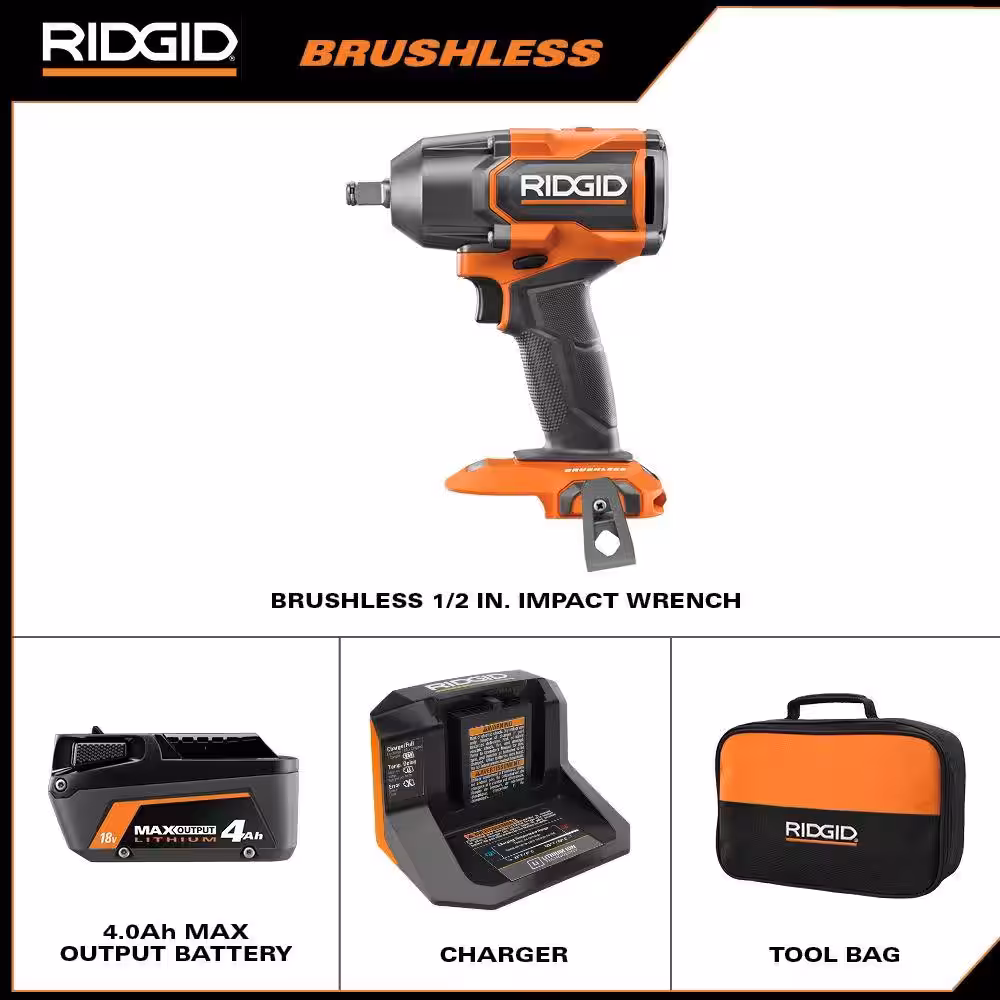 18V Brushless Cordless 1/2 in. Impact Wrench Kit with 4.0 Ah Battery and Charger
