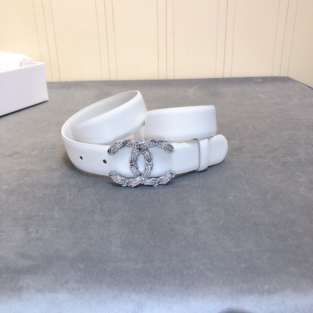 Chanel Belt With Double C Buckle White Women Belt 30MM