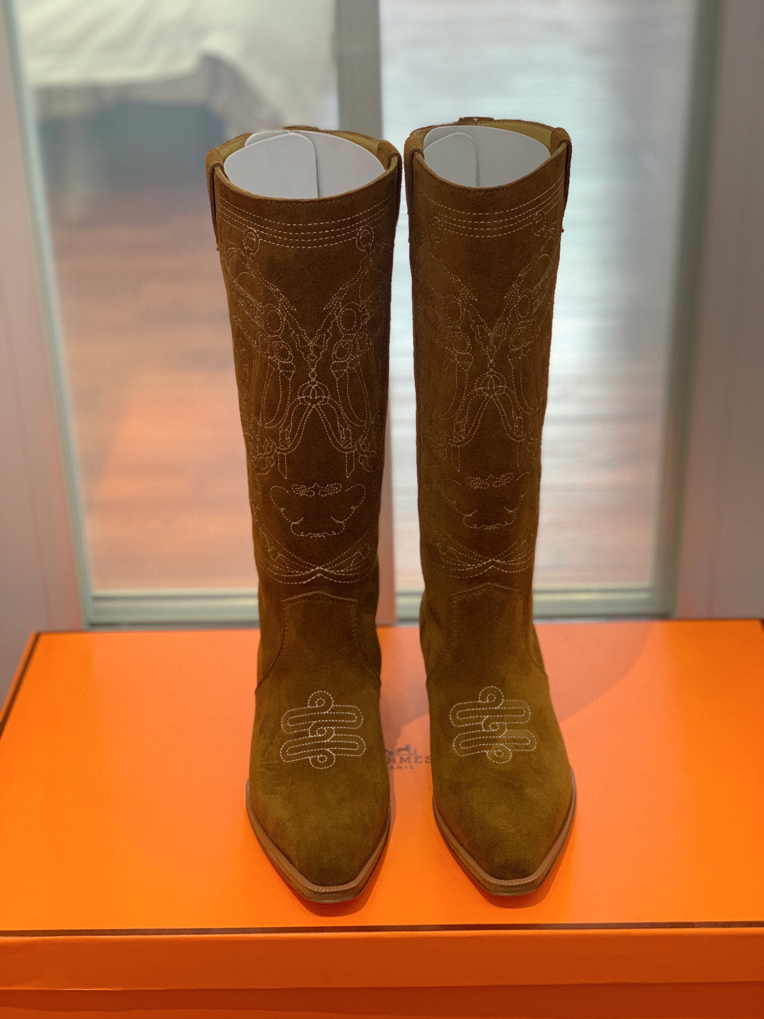 TOP HERMES Cow Boy Boots - Brown/Black/Black Suede