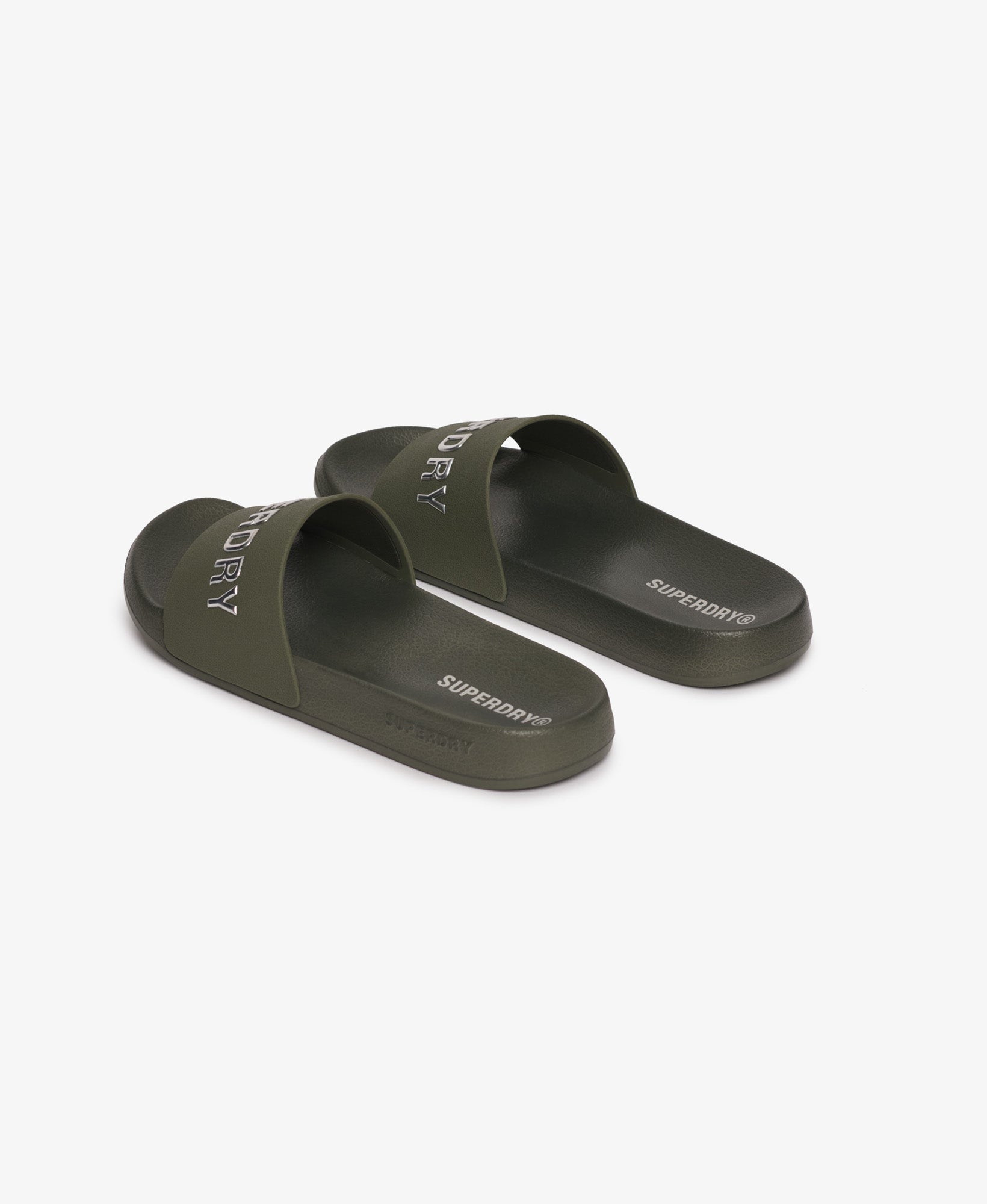 Luxe Logo Pool Slide | Army Khaki/Silver