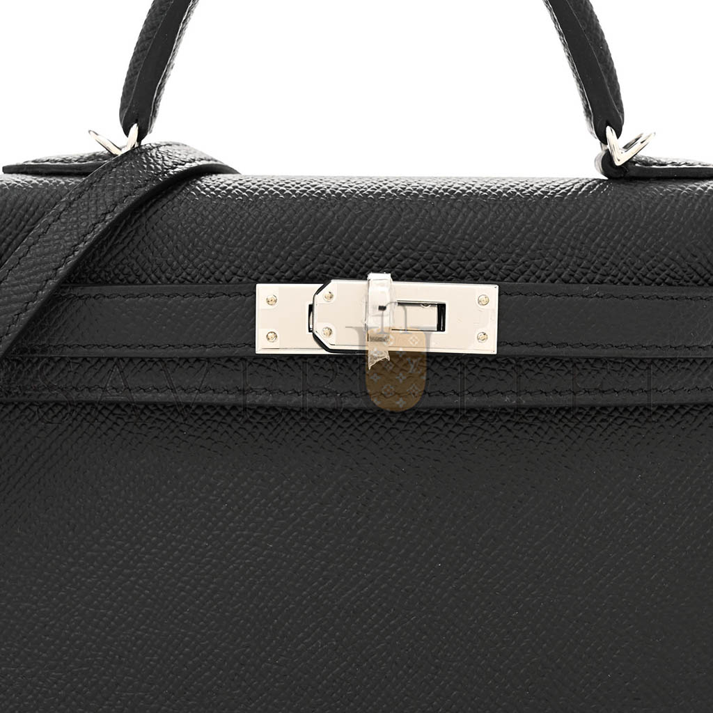 HERMÈS EPSOM MINI KELLY SELLIER 20 BLACK SILVER BUCKLE (19*12*5.5cm)