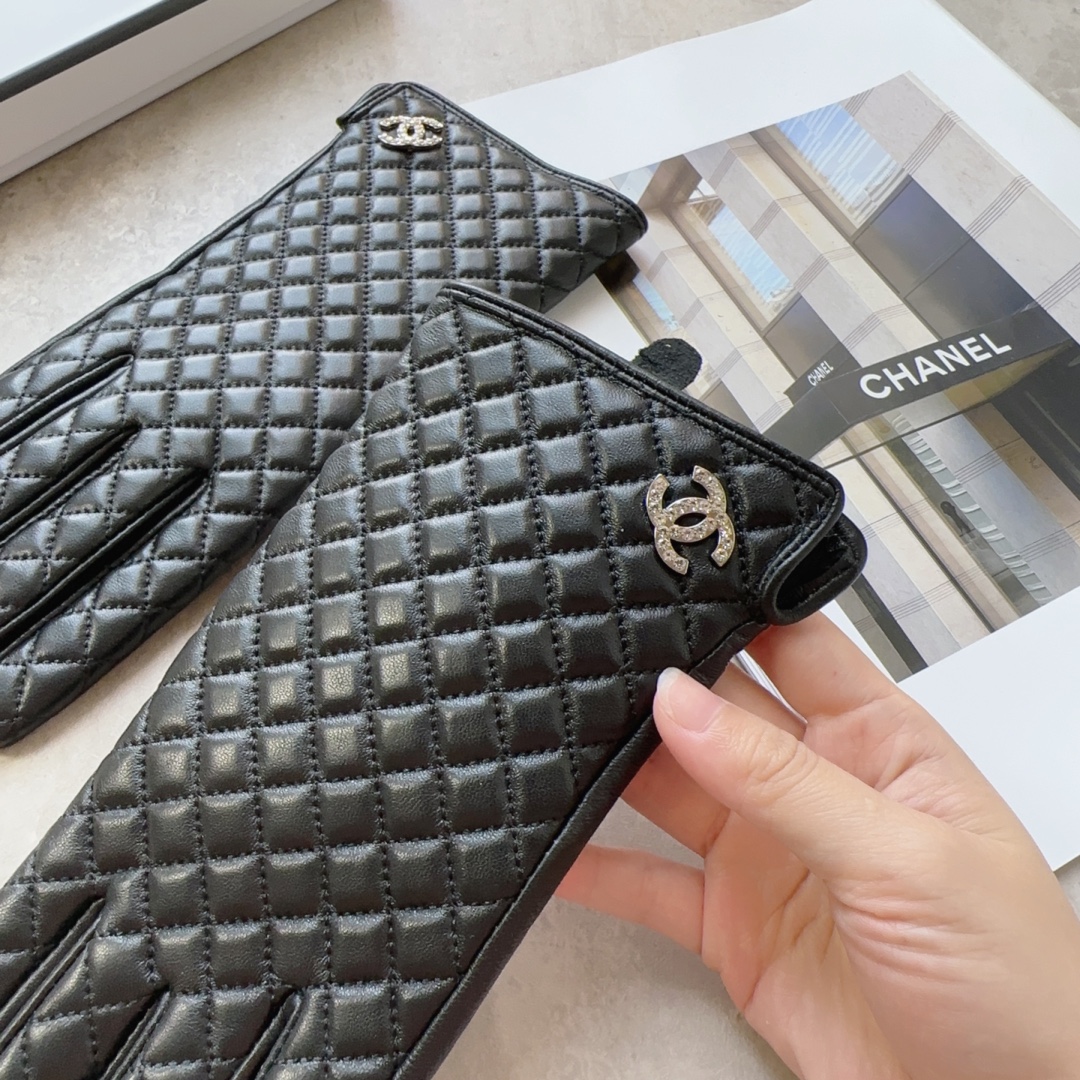 TOP CHANEL  New Women's Gloves First Grade Sheepskin - Black