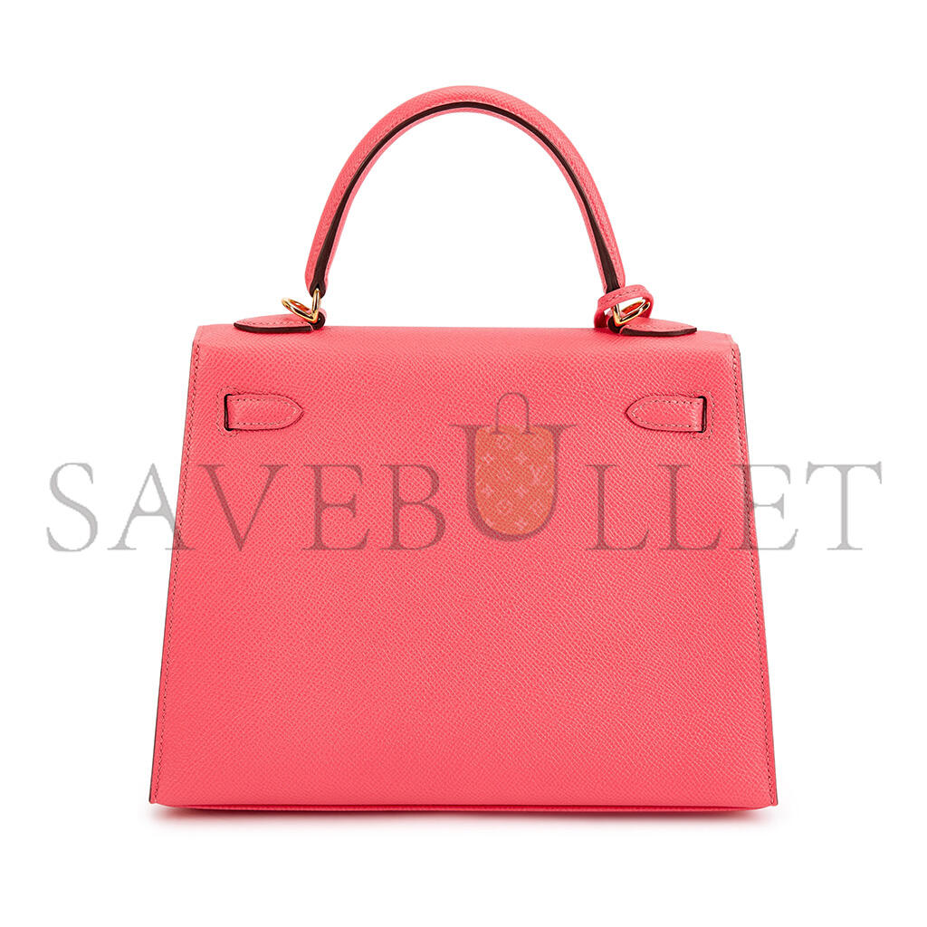 HERMÈS ROSE AZALEE EPSOM KELLY 25 SELLIER GOLD HARDWARE (25*17*7cm)