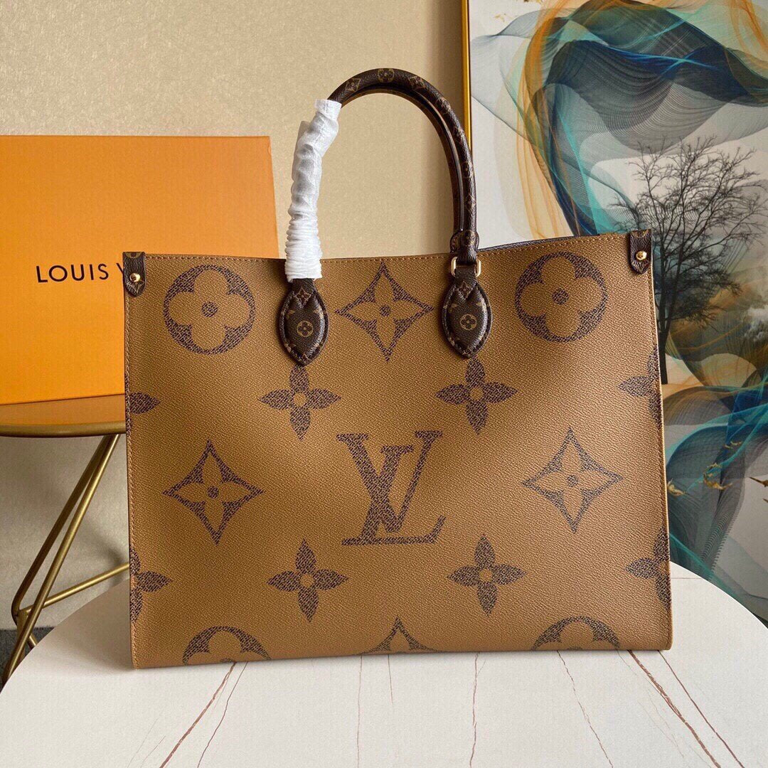 TOP Louis Vuitton LV On The Go Reverse Monogram Large Tote 41*34*19cm-Brown