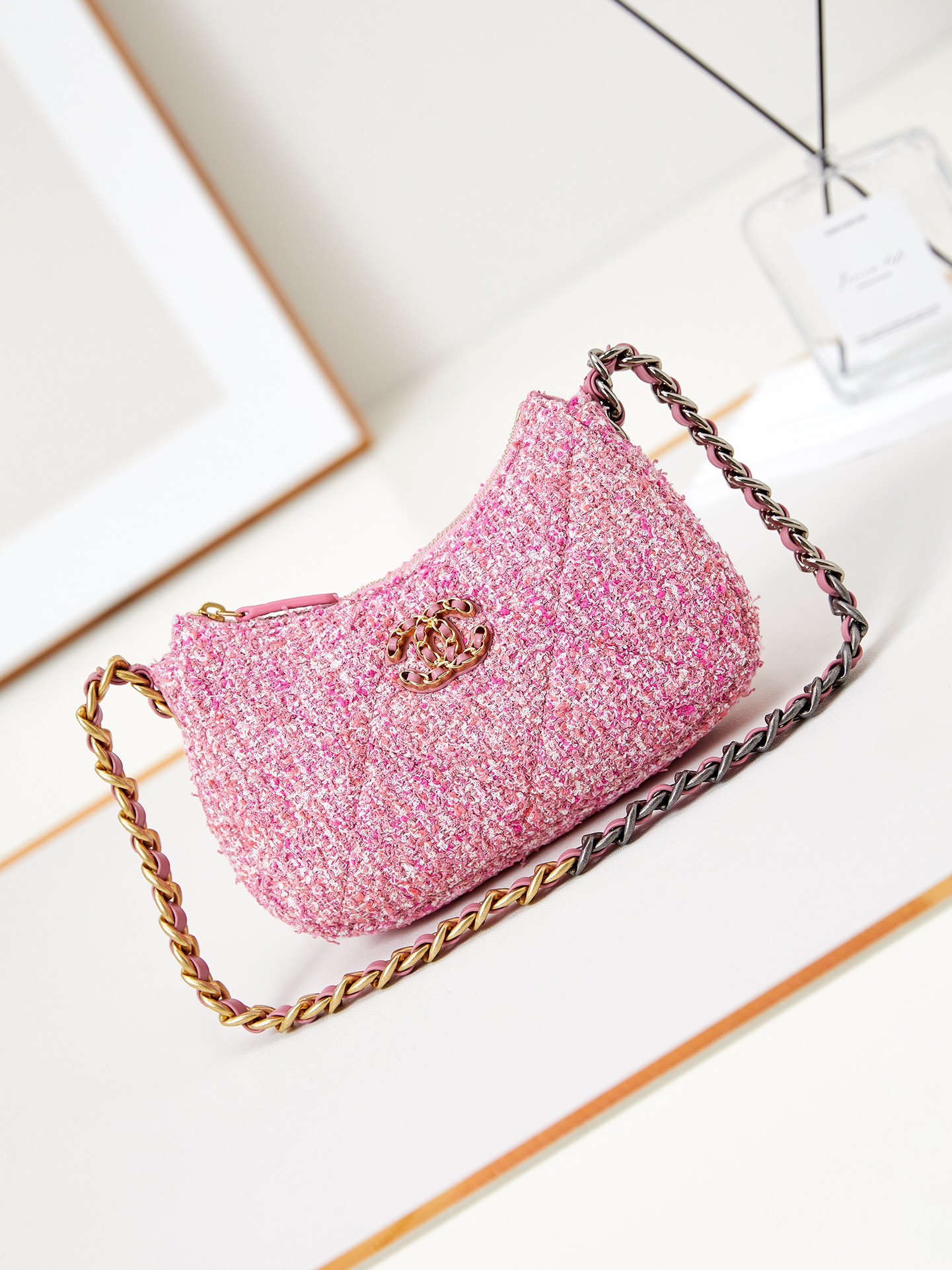 TOP CHANEL Woolen Hobo Bag 13x20x4.5cm - Pink