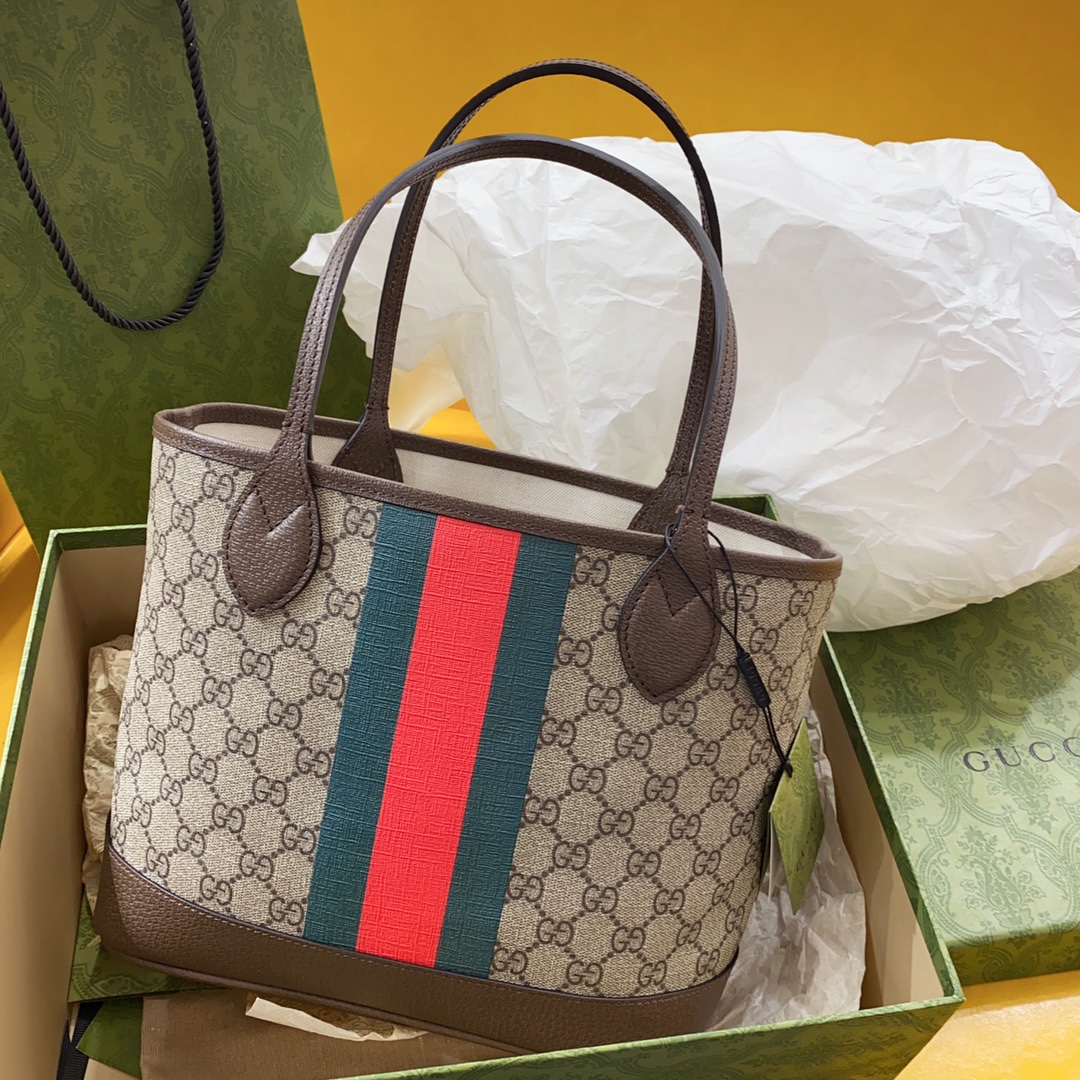 TOP GUCCI Ophidia  Monogram Tote Bag 25 x 22 x 12 cm-Brown