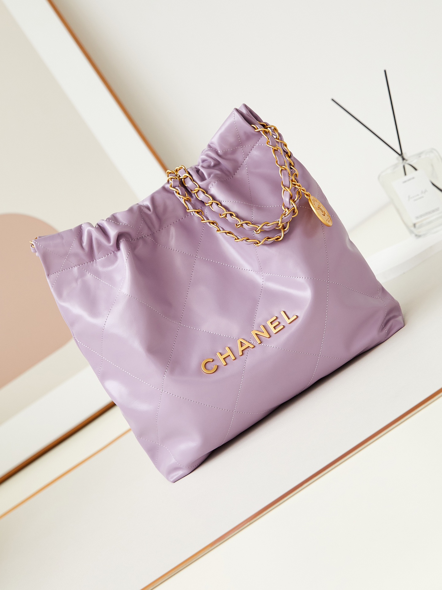 TOP CHANEL 22 Series Shopping Lambskin 22 Bag 35x37x7cm/39×42×8cm - Purple&GHW