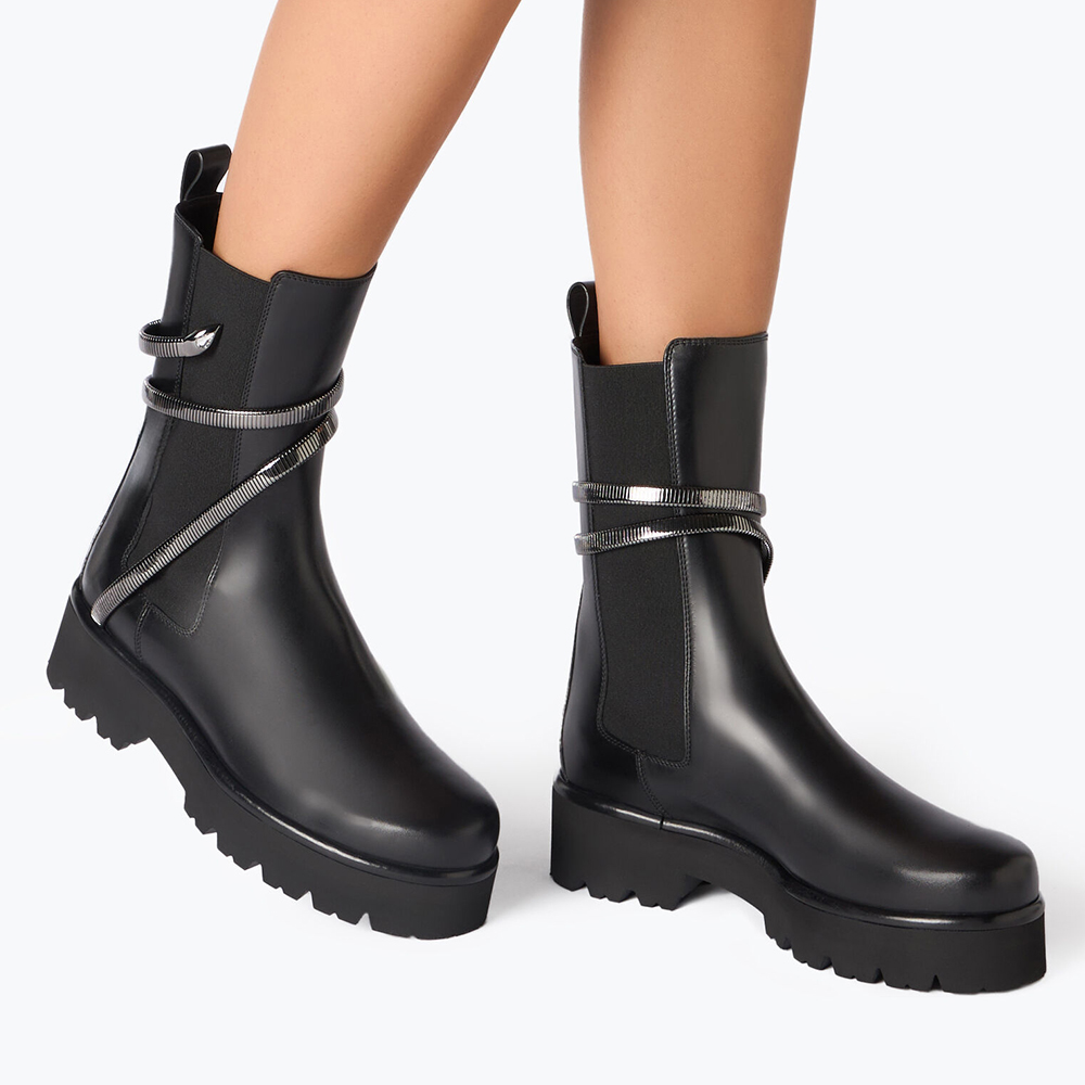 Rene Caovolla Juniper Black And Silver Biker Boots (Replica)