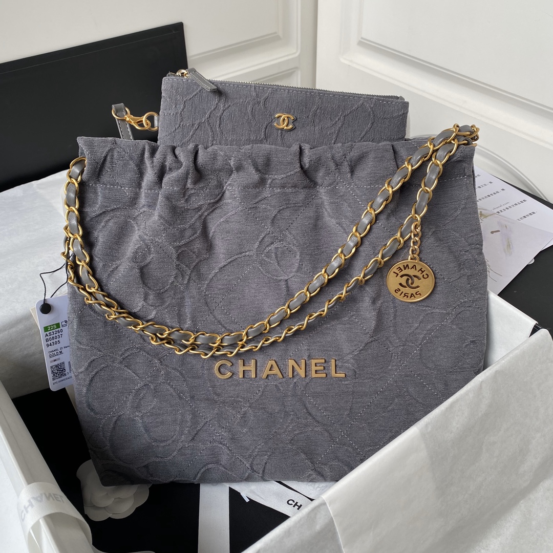 TOP CHANEL 22 Shopping Bag 35x37x7cm/39×42×8cm - Grey