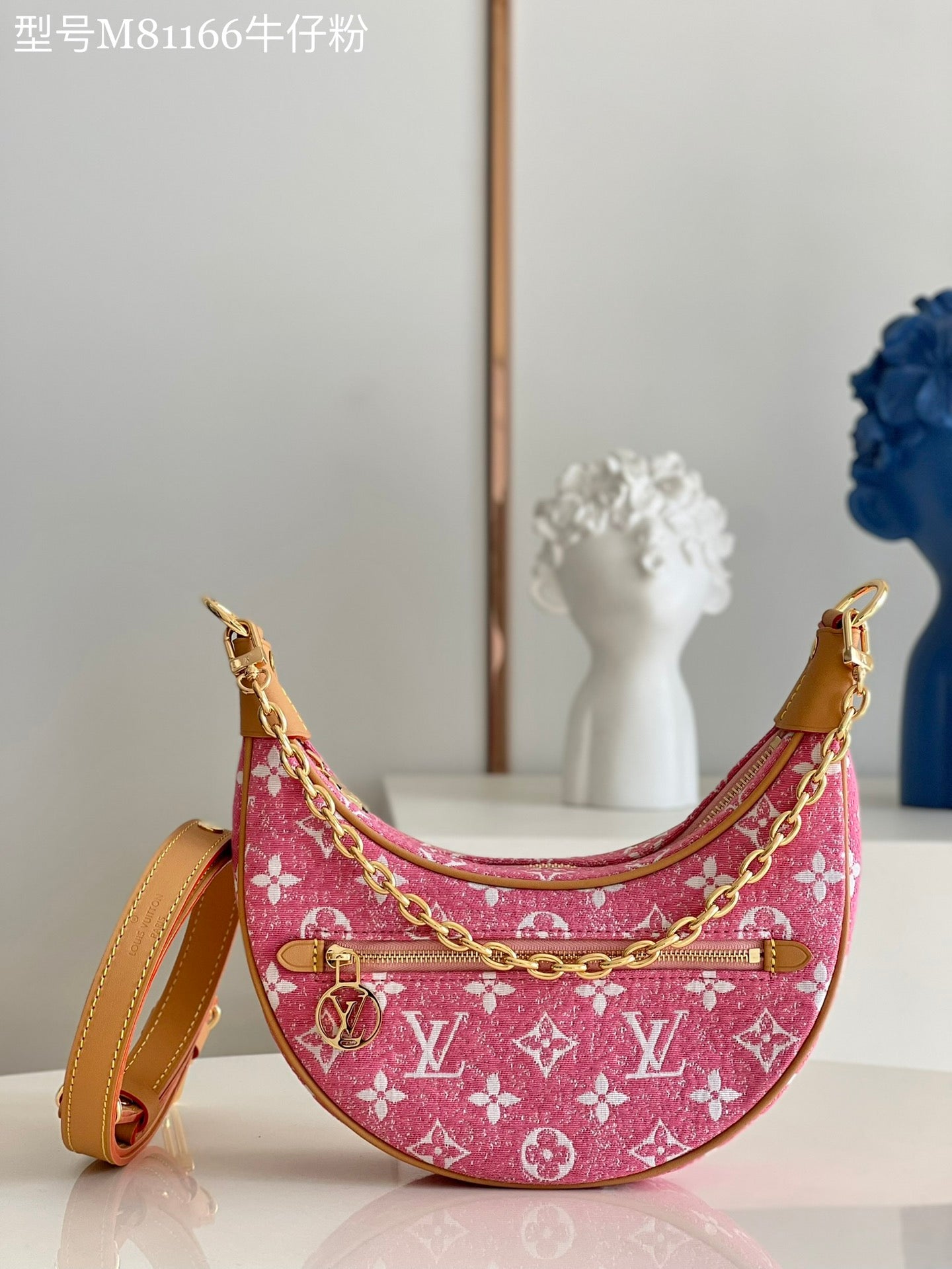 TOP Louis Vuitton LV Denim Half-Moon Bag 23 x 13 x 6cm- Pink