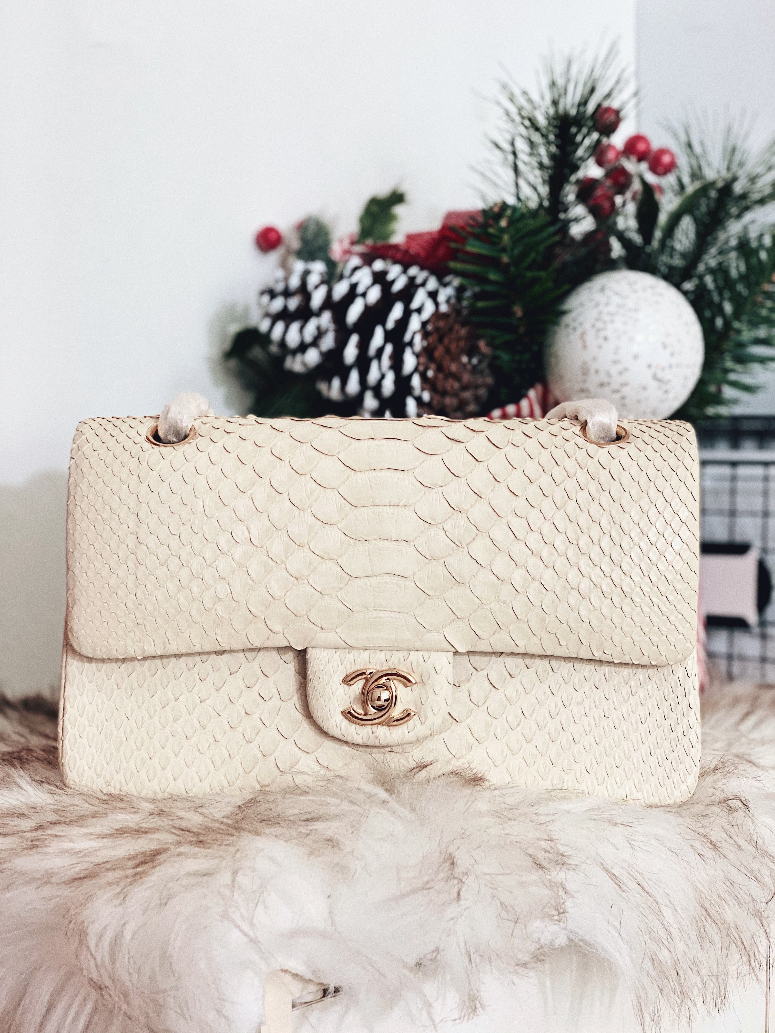 TOP CHANEL Classic Flap Bag True Python Leather Medium 25.5cm