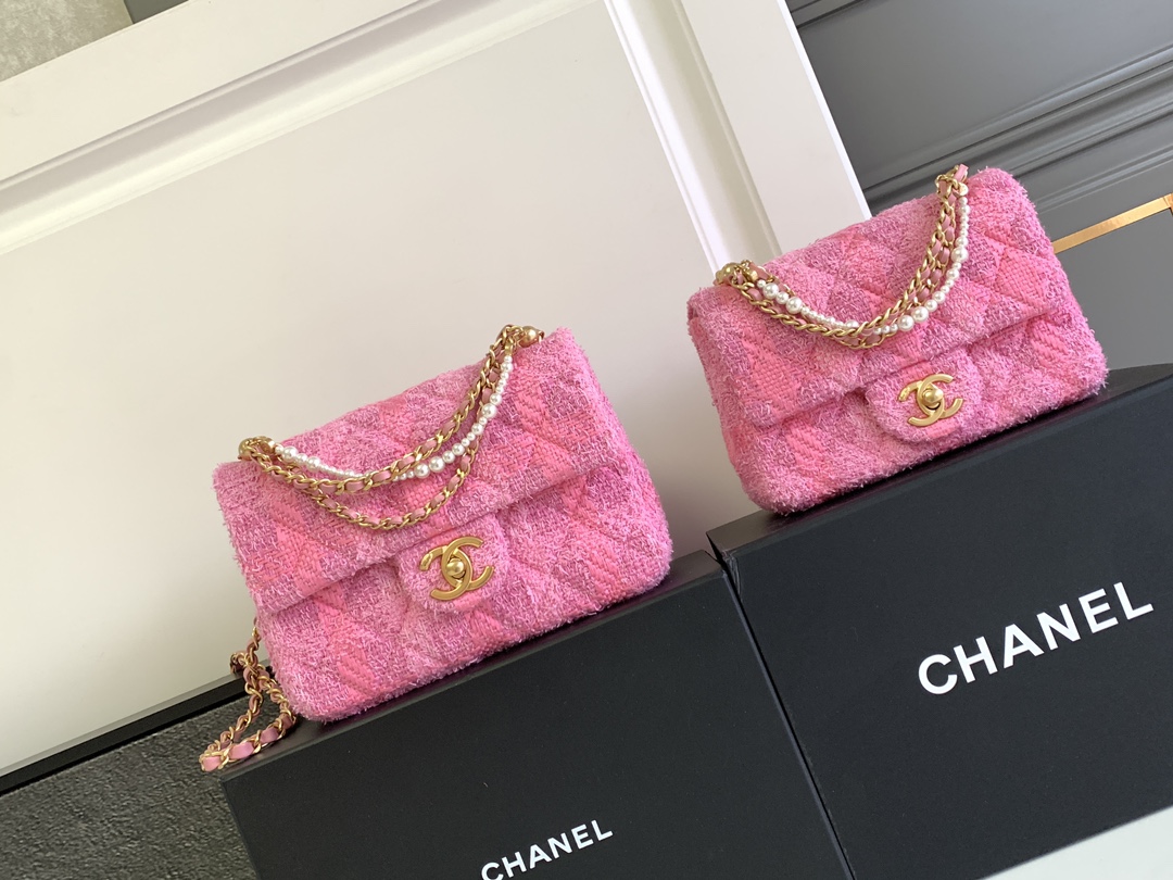 TOP CHANEL Pearl Flab Bags - 18*13*7cm/20*15*7cm - GHW