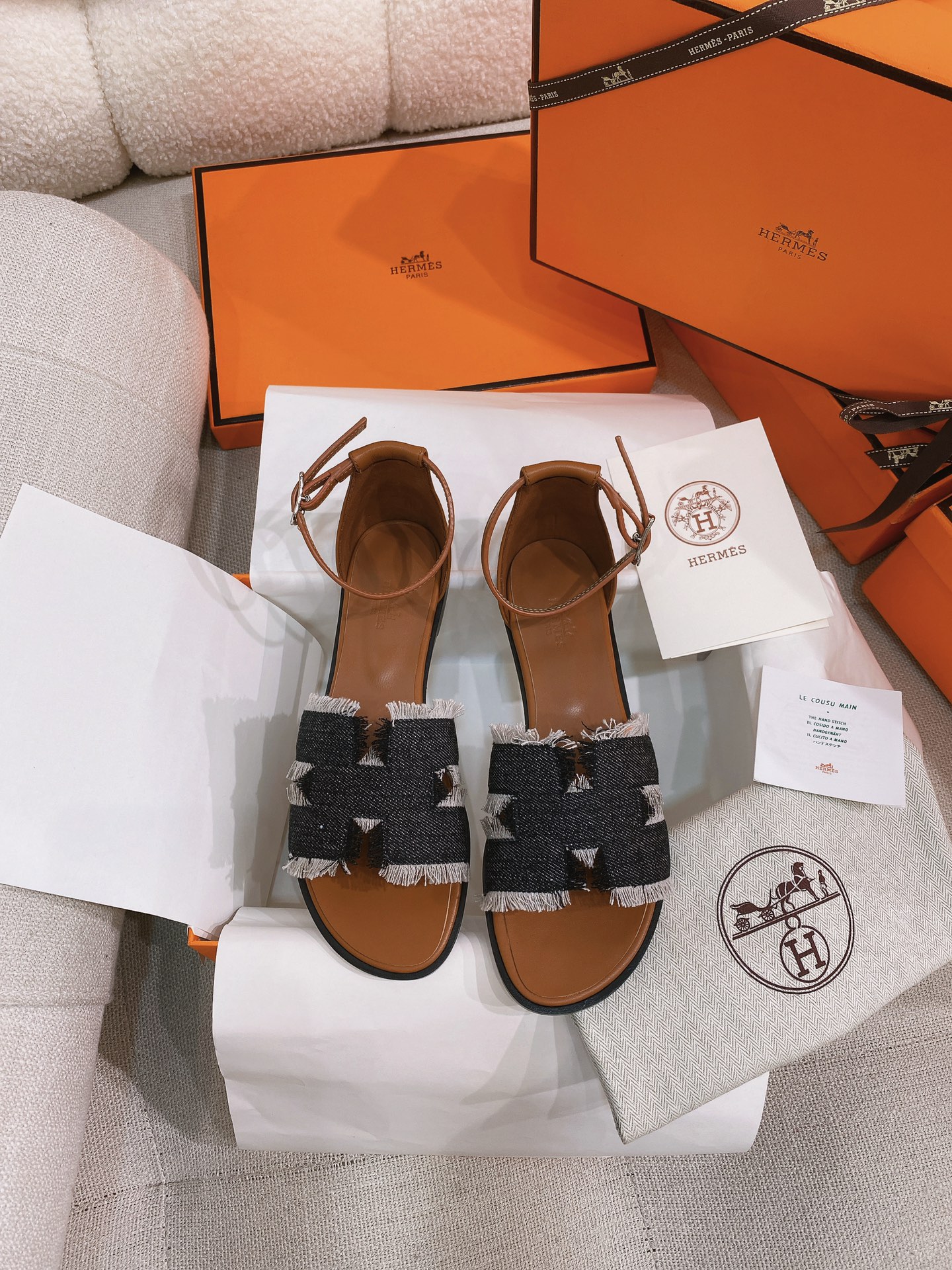 TOPHERMES Calfskinr H-Shaped Flat Sandals - 3 Colors