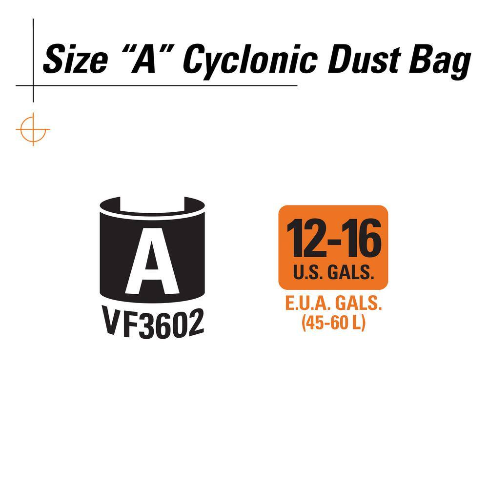 Wet Dry Vacuum Premium Cyclonic Dry Pick-up Only Dust Bags for Select 12-16 Gallon RIDGID Shop Vacs, Size A (12-Pack)