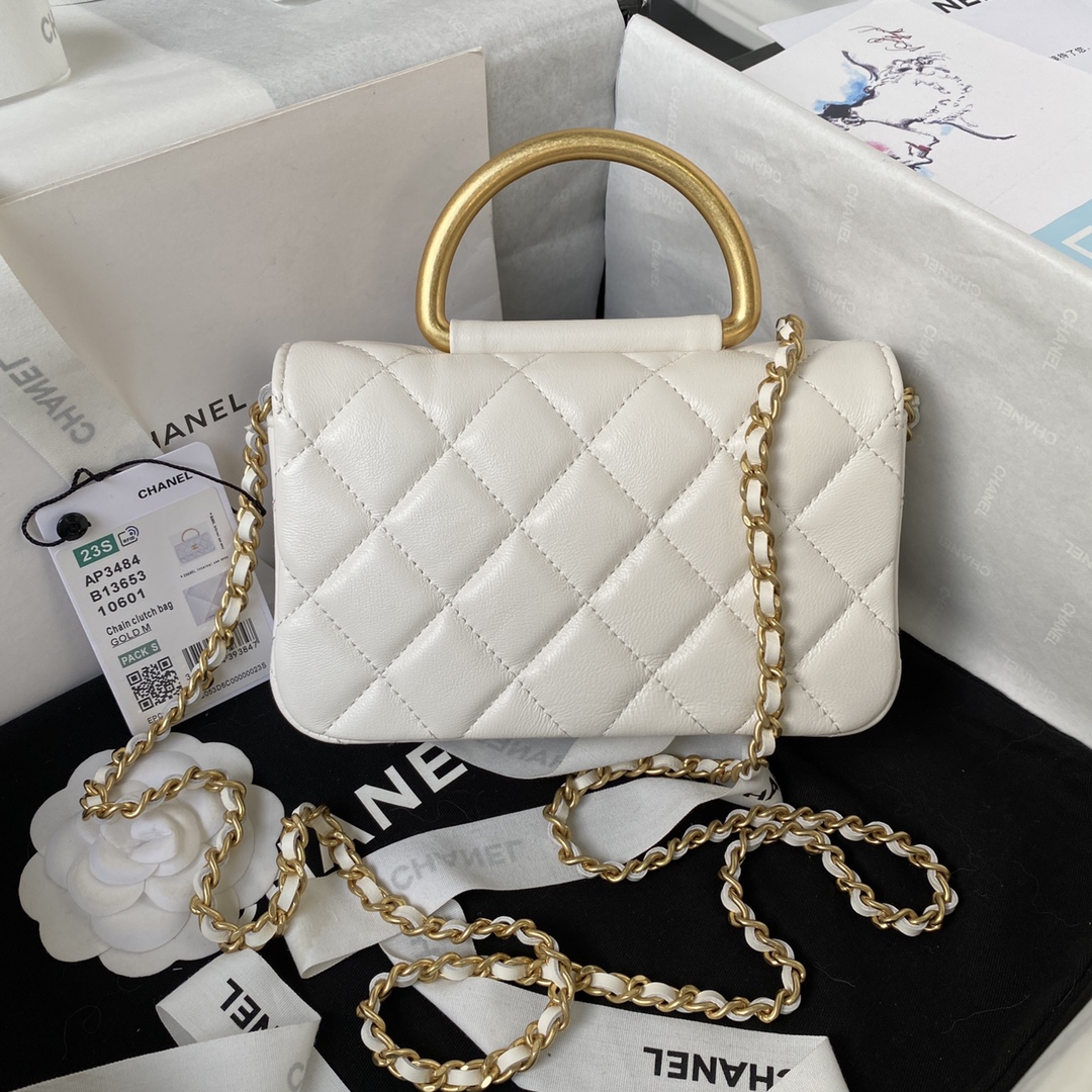 TOP CHANEL Metal Bracelet Flip Phone Trendy Bag Raised Logo 9 × 17.2 × 3.5 cm - White
