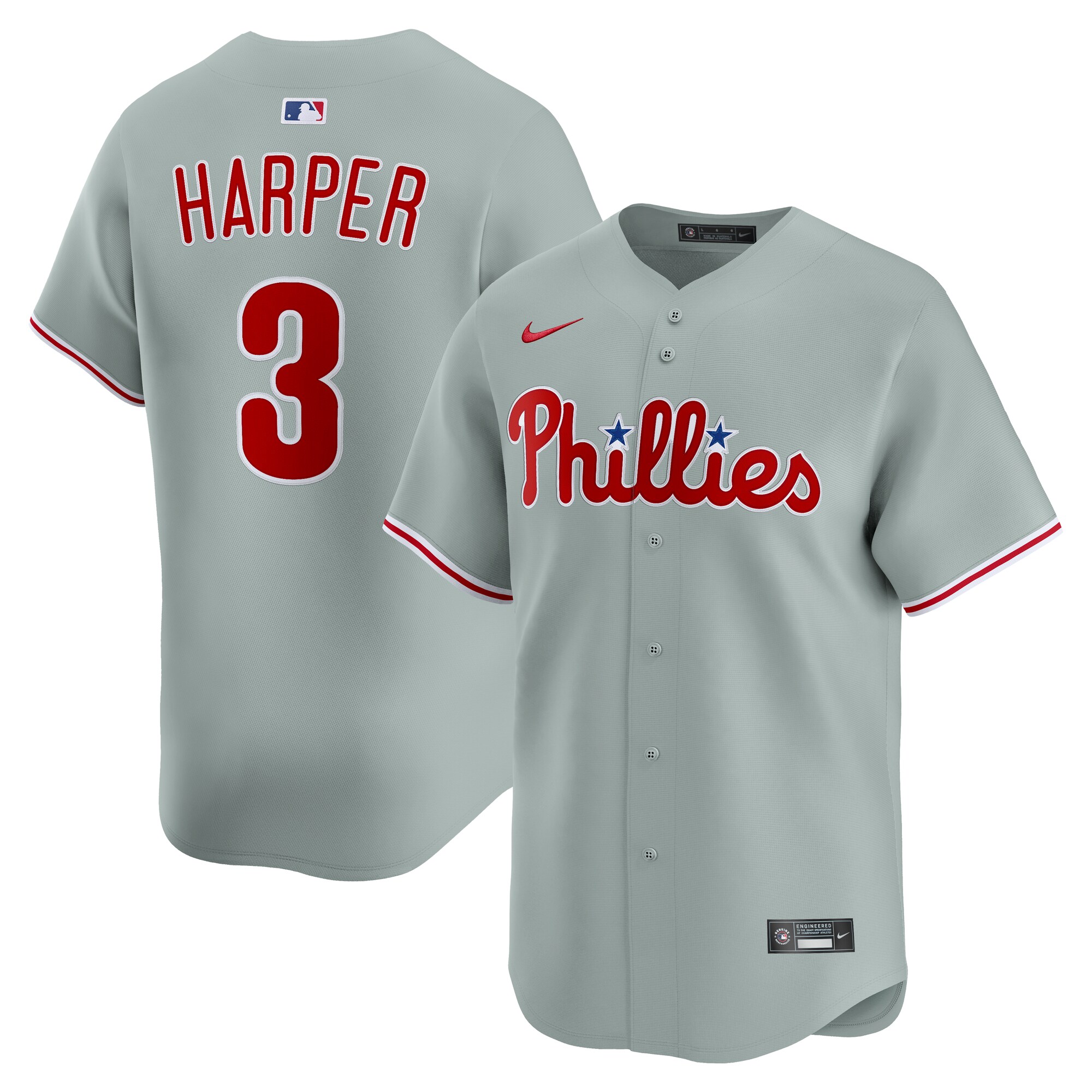 Men's Philadelphia Phillies #3 Bryce Harper Majestic Jersey Gray