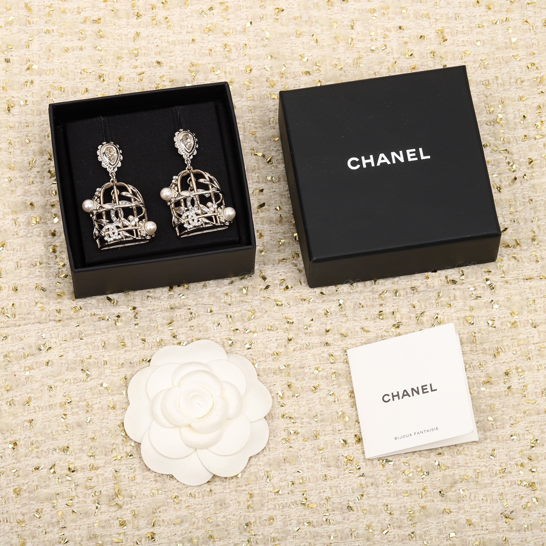 TOP CHANEL Birdcage Earrings - Silver