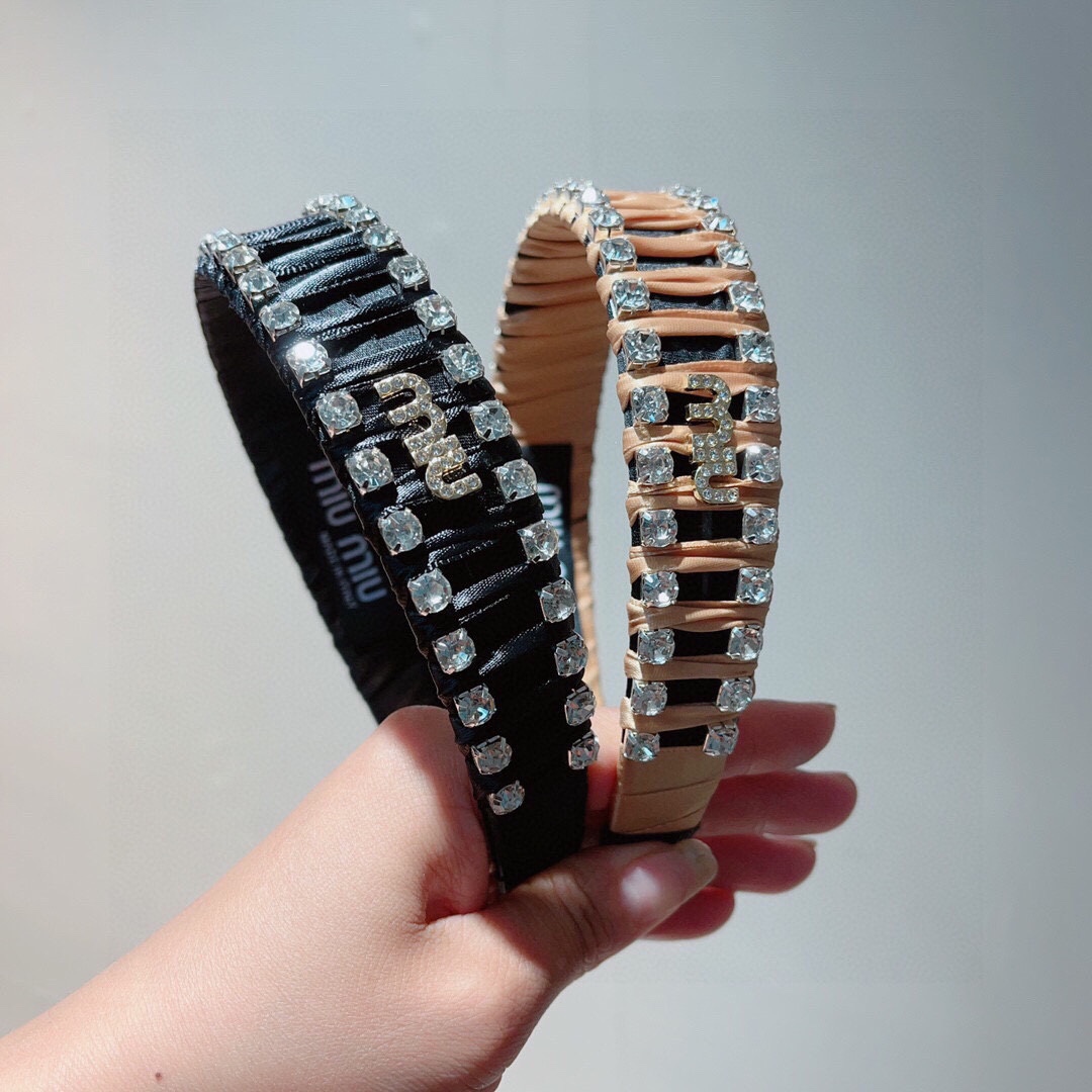 TOP Miu Miu Rhinestone Special Fabric Headband - 2 Colors
