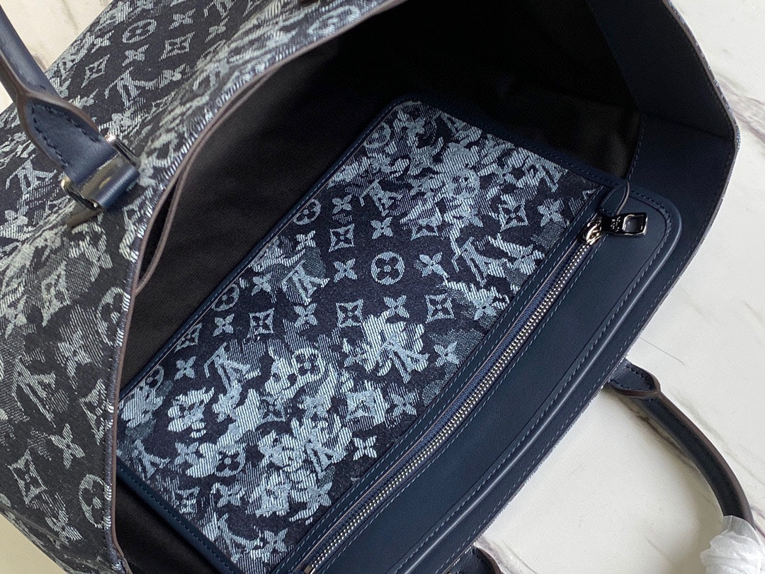 TOP Louis Vuitton LV Grand Sac Denim Tote 42x34x14cm-Blue
