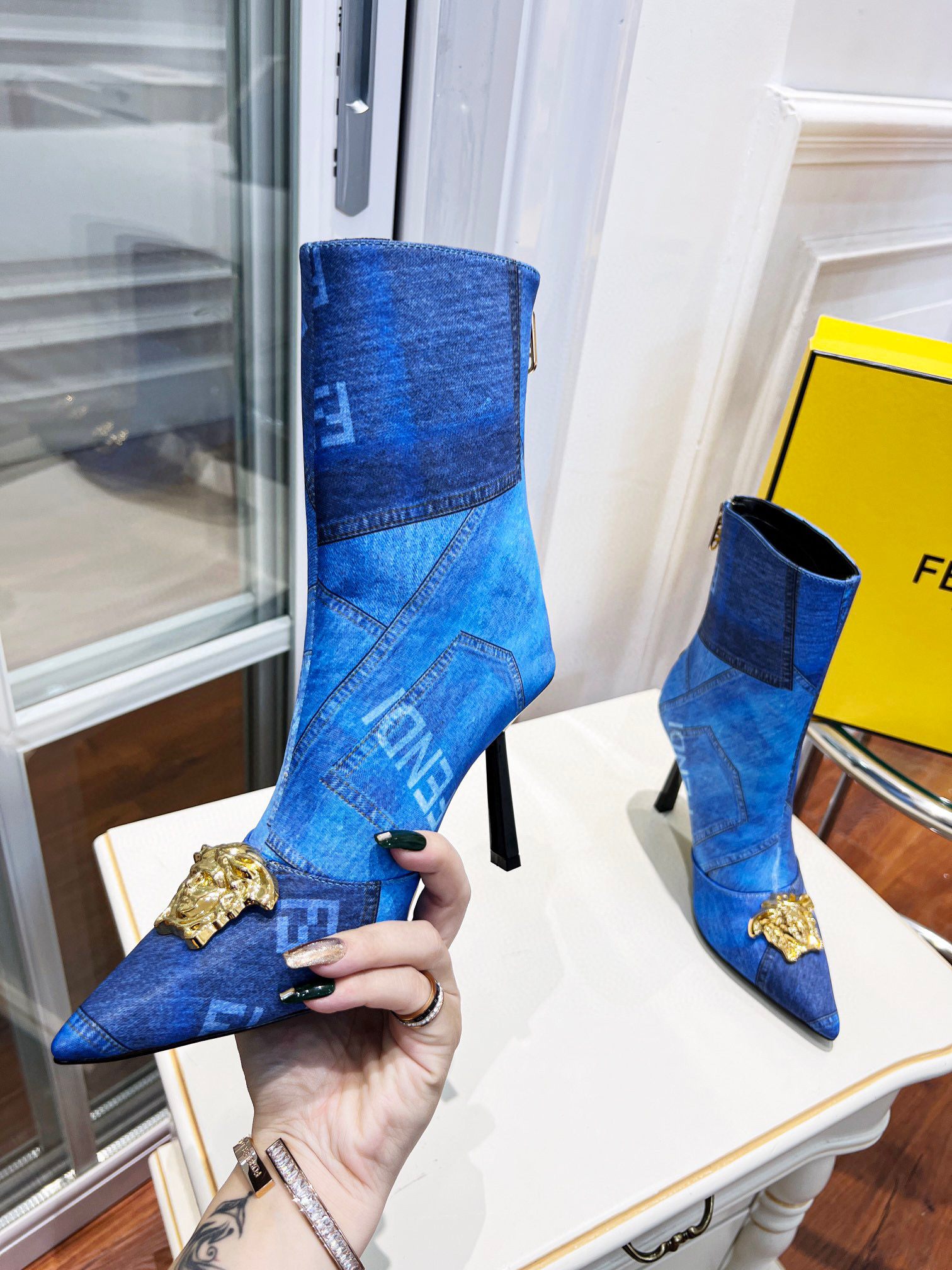 TOP FENDI x Versace Denim Boots - Blue & GHW