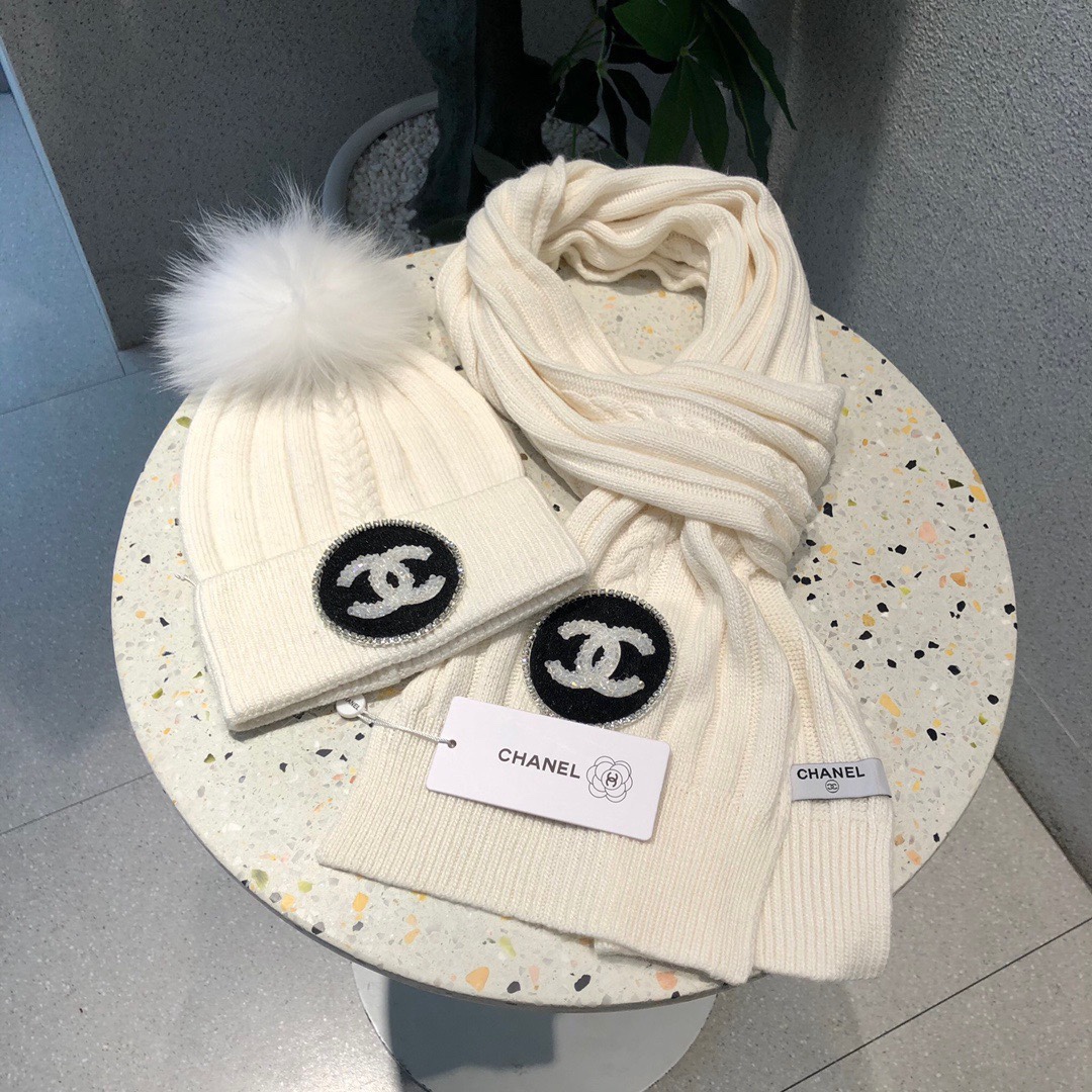 TOP CHANEL Knitted Hat + Scarf - 3 Colour