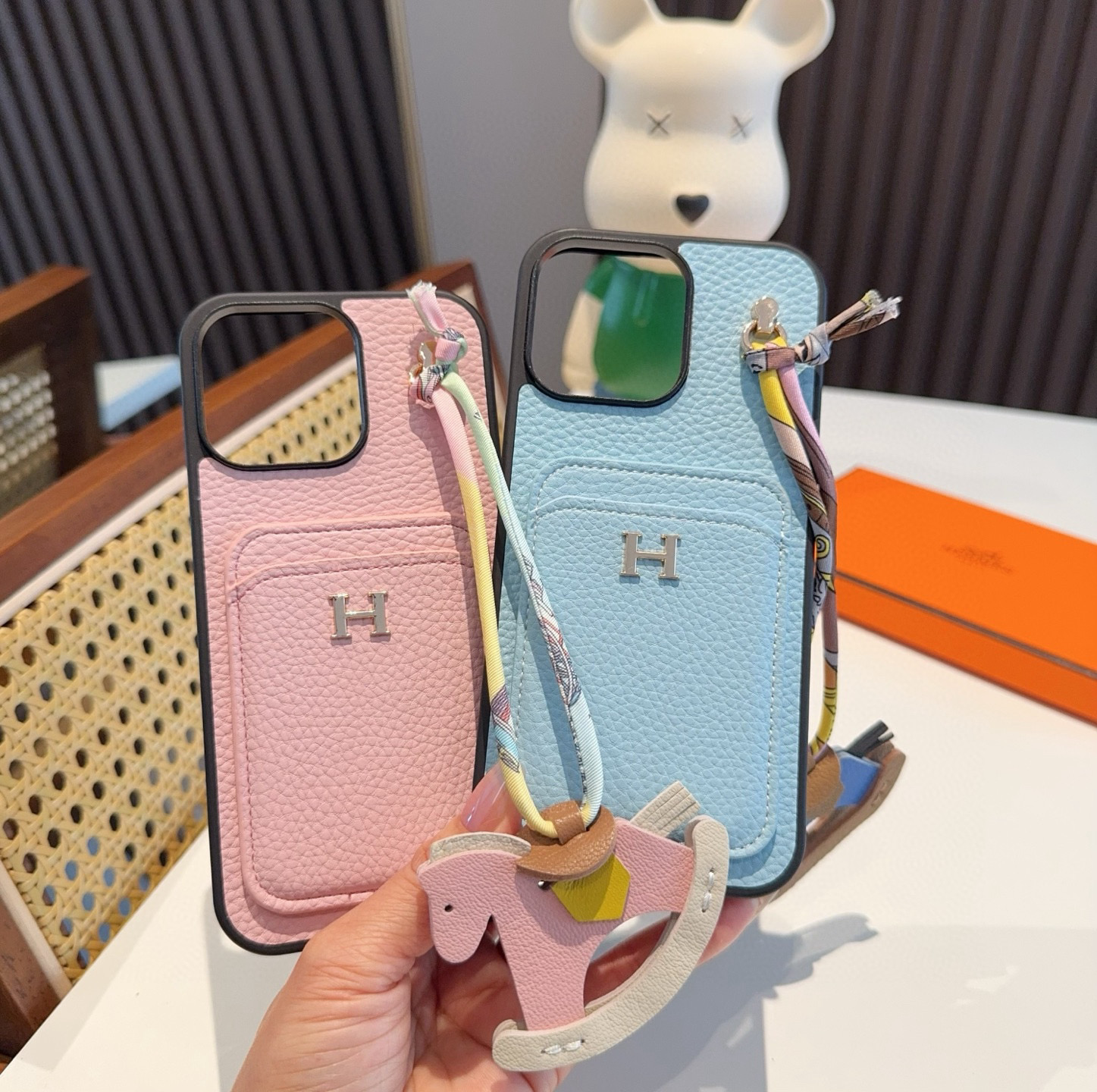 TOP HERMES Iphone Phone Case With Pony Pendant- 2 Colors