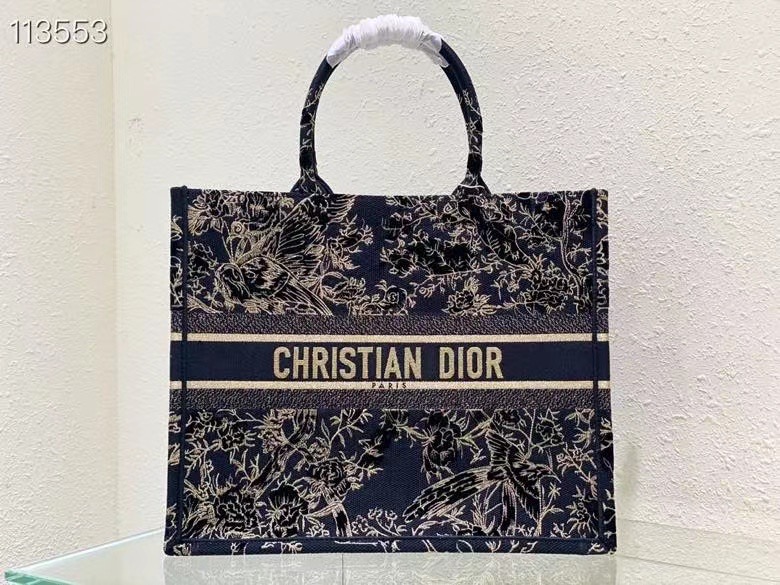 TOP Christian Dior Book Tote Christian Dior Jardin D'Hiver Embroidered Lagre 42cm - Black & Gold Thread