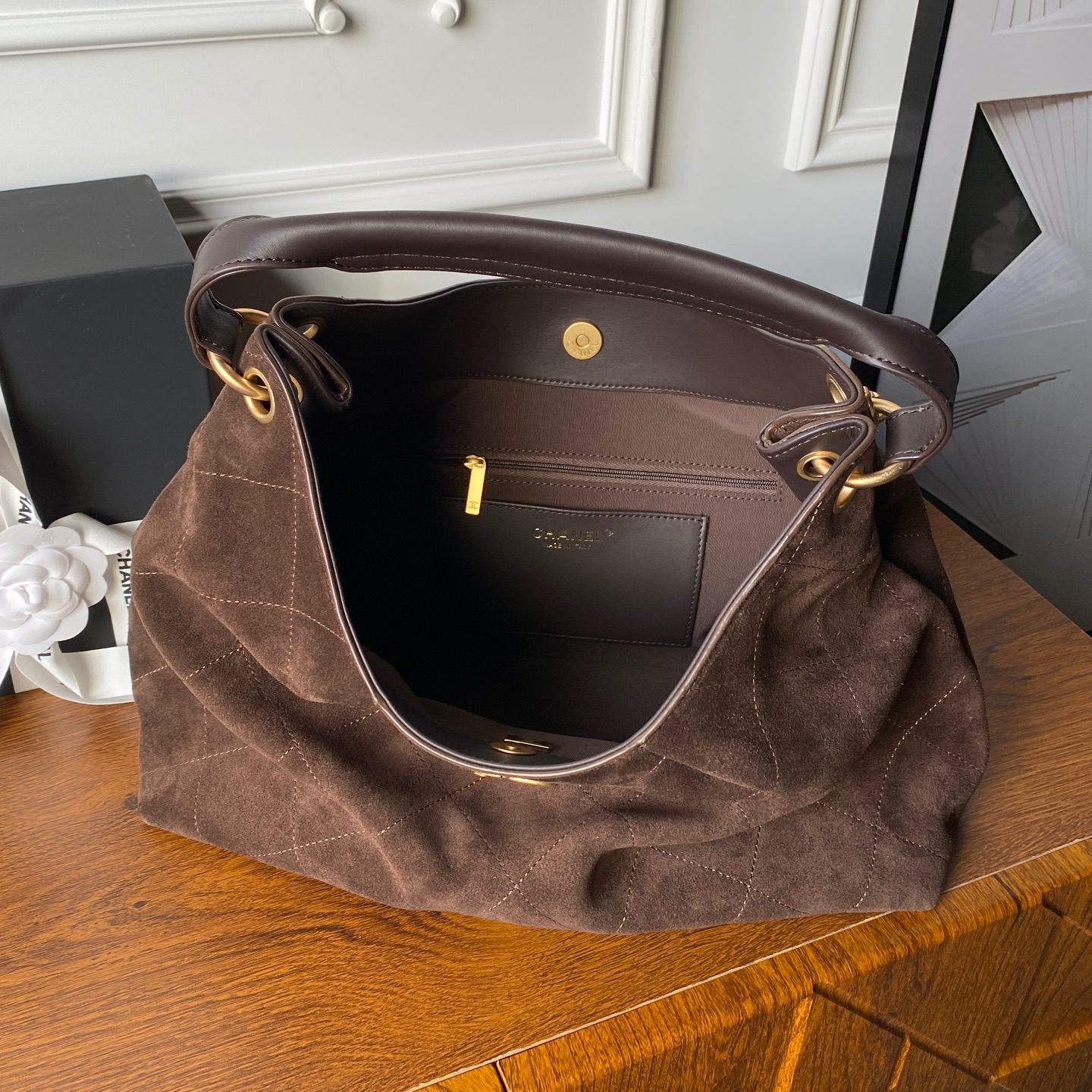 TOP CHANEL  26C  Hobo Bag Suede 29×35×13cm - Brown