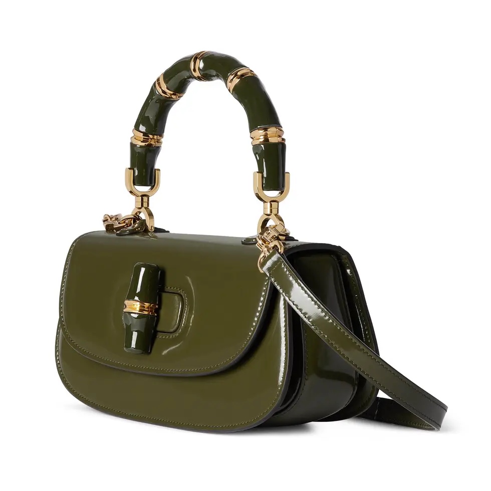 TOP GUCCI GG Bamboo Diva Handbag 26.6x 13 x 8 cm - Green