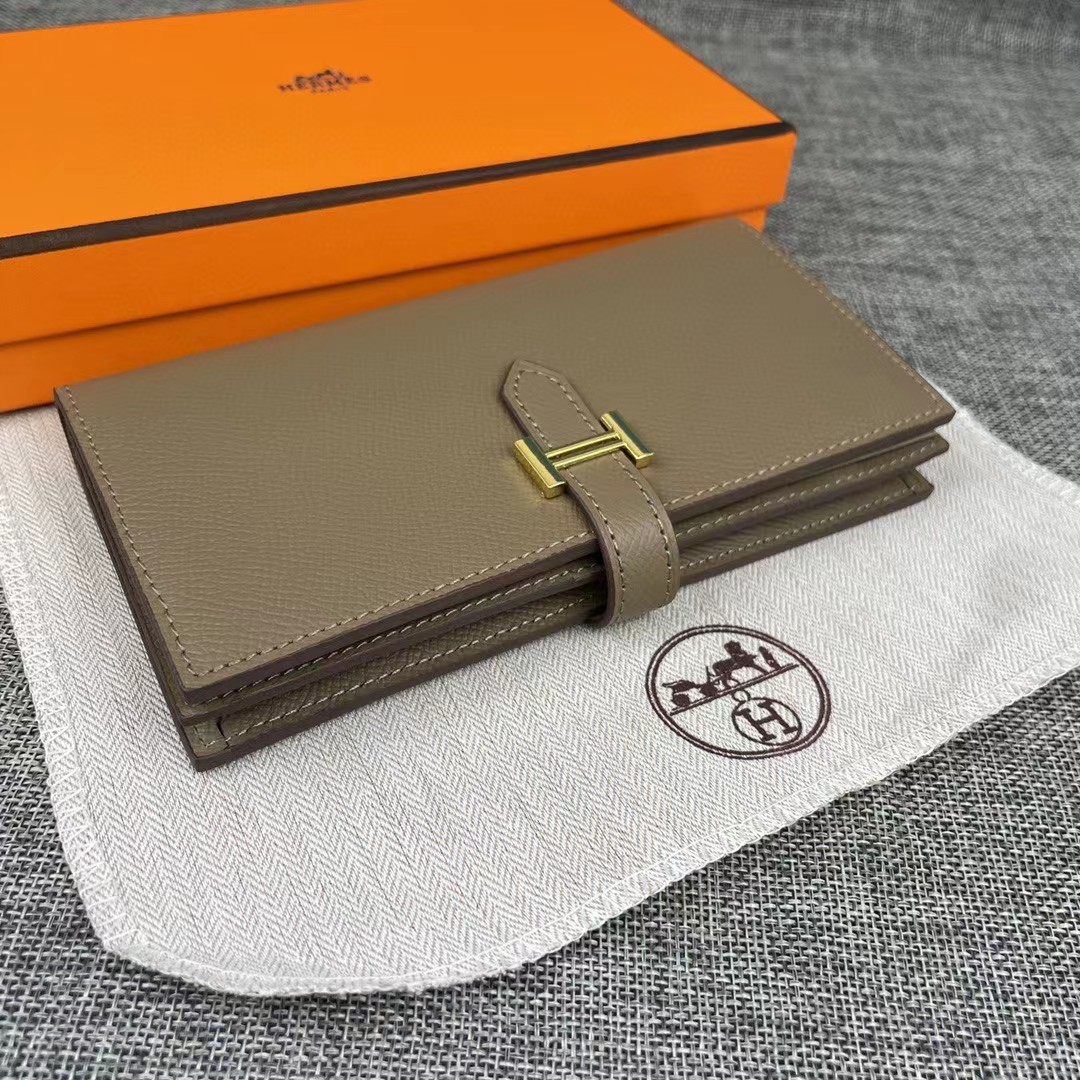 TOP HERMES H Logo Long Wallet - Grey