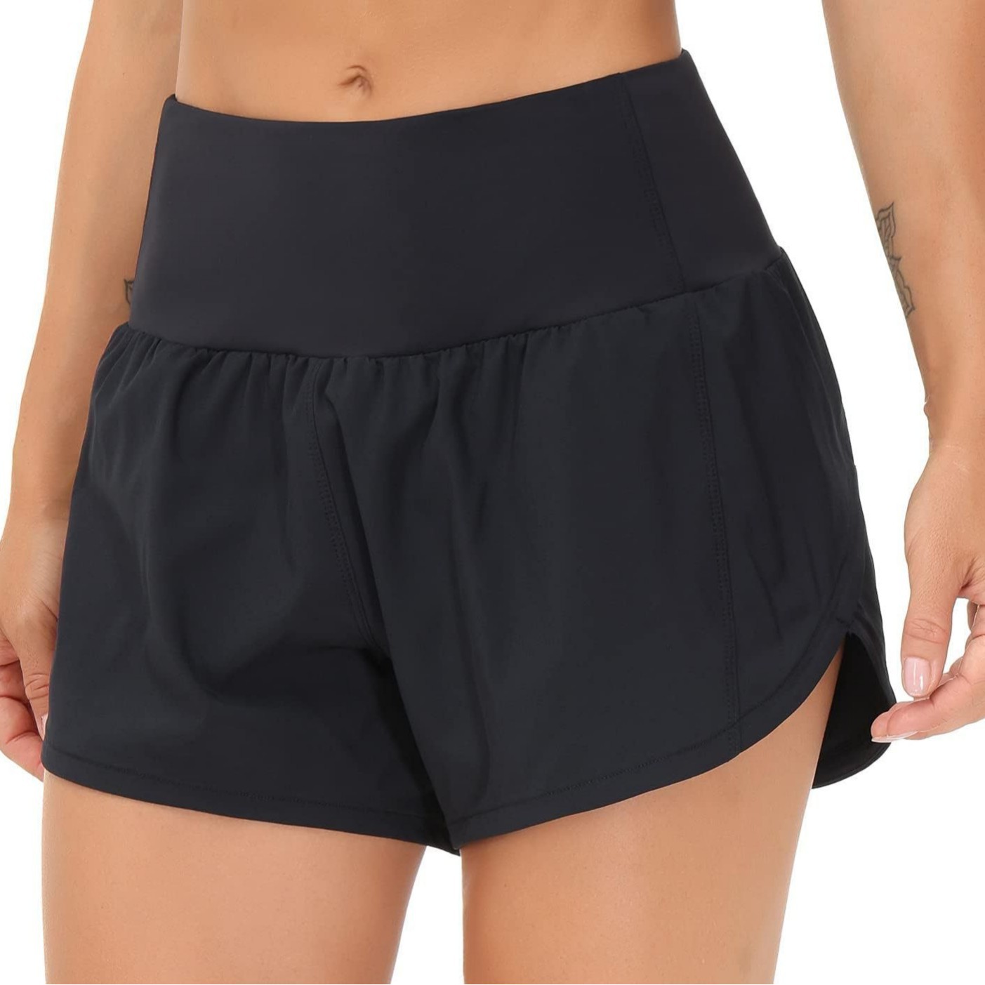 Best-selling women's sports running shorts, high-waisted, faux two-piece with zipper pockets, yoga pants levelkeen