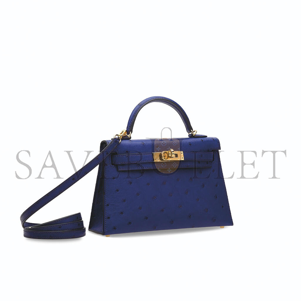 HERMÈS OSTRICH MINI KELLY 20 II WITH GOLD HARDWARE (19*12*5.5cm)