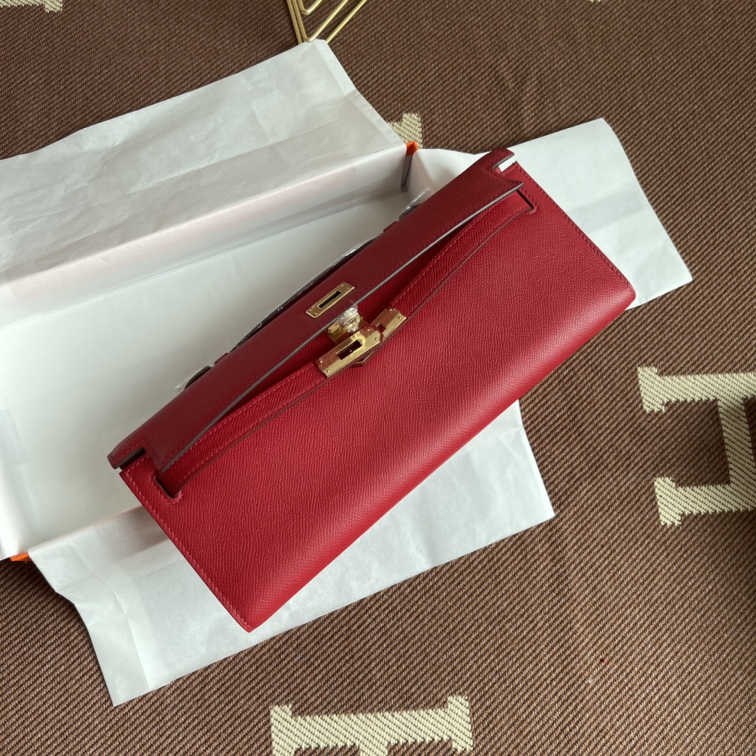 TOP HERMES Kelly Cut Elan 31 Clutch - 31*14*3cm - Red & SHW