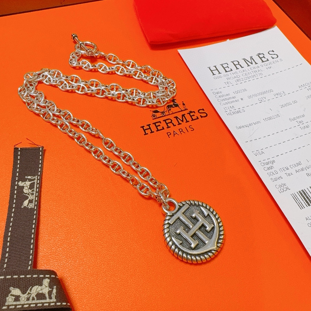 TOP HERMES H Long Necklace - Sliver