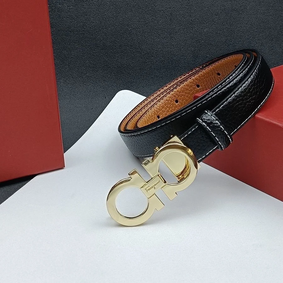 AAABELT Women's Reversible Grained Leather Belt, Geometric Double-Ring Metal Automatic Buckle, Fashion Decor Waist Strap for Jeans Dresses