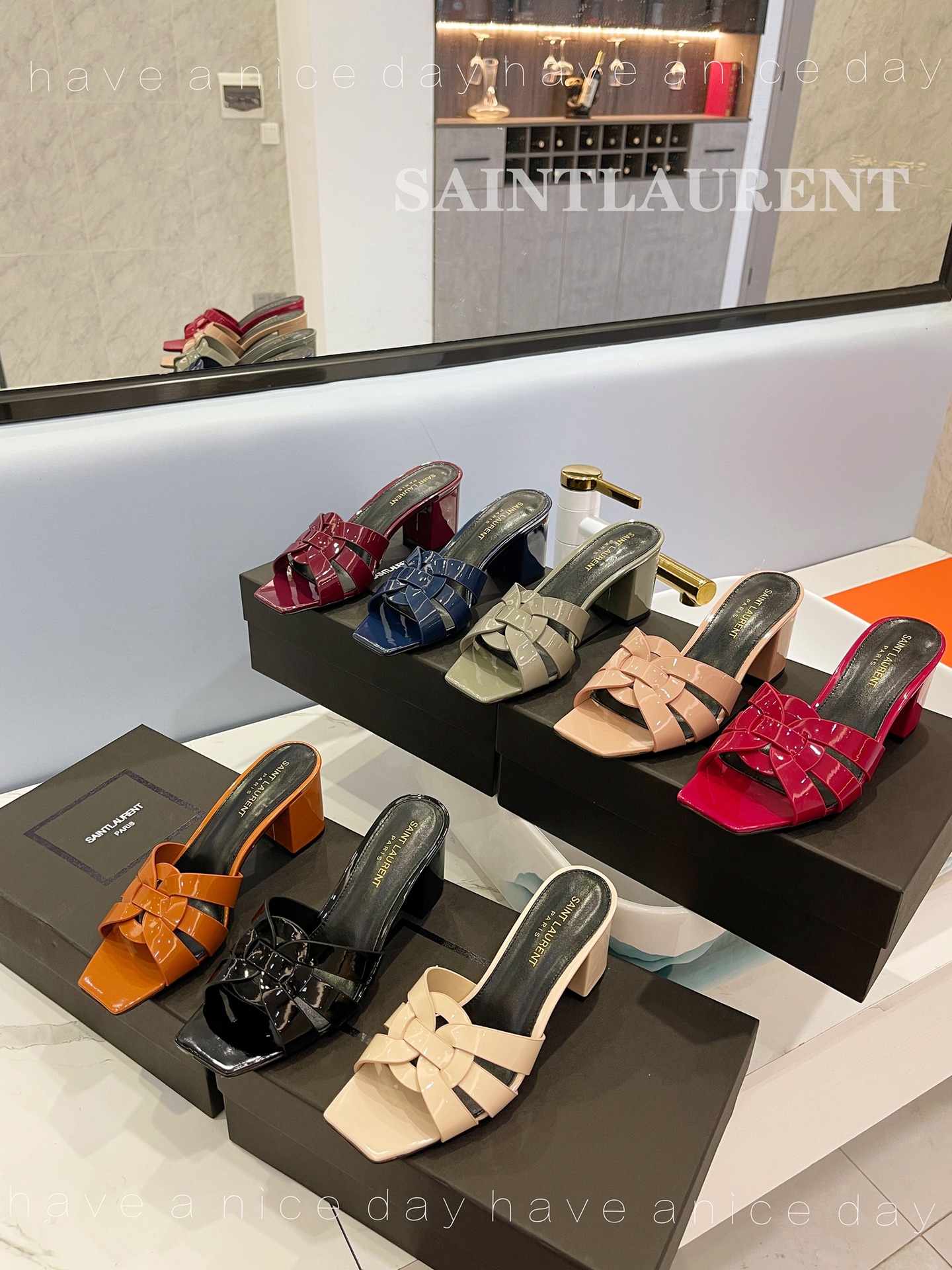 TOP Yves Saint Laurent YSL High Heel Slippers Patent Leather - 8 Colors