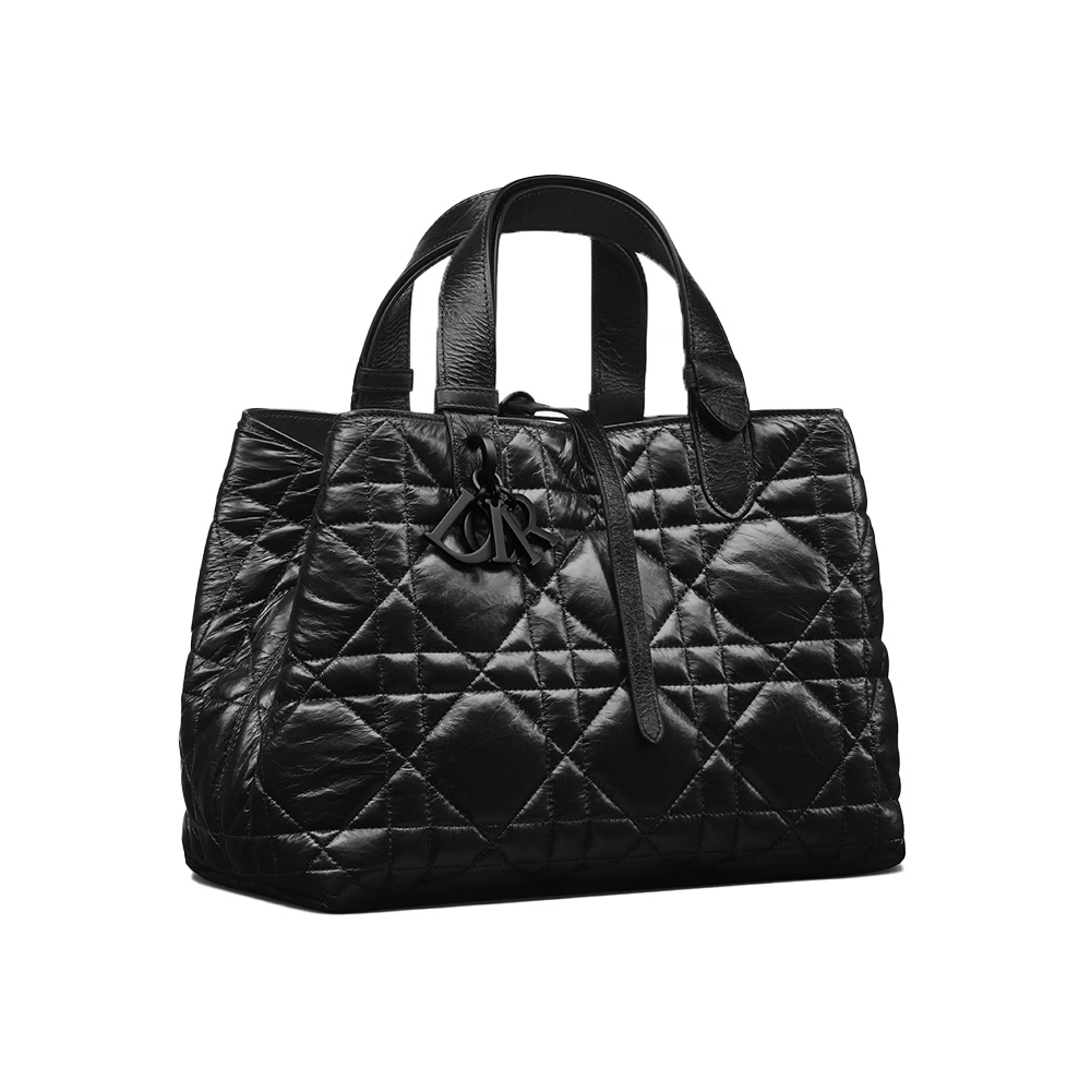 Dior Medium Toujours Bag Black Macrocannage Crinkled Calfskin  (Replica)