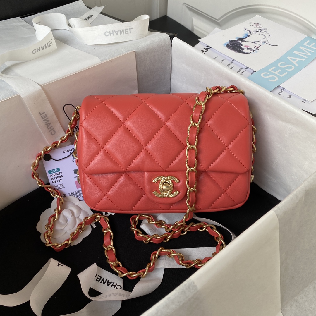 TOP CHANEL Flab Bag with Chain 14X21X9cm - 2 Color