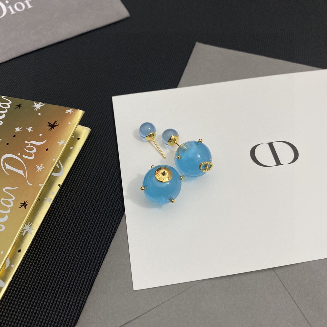 TOP Christian Dior Crystal Stud Earrings - Blue