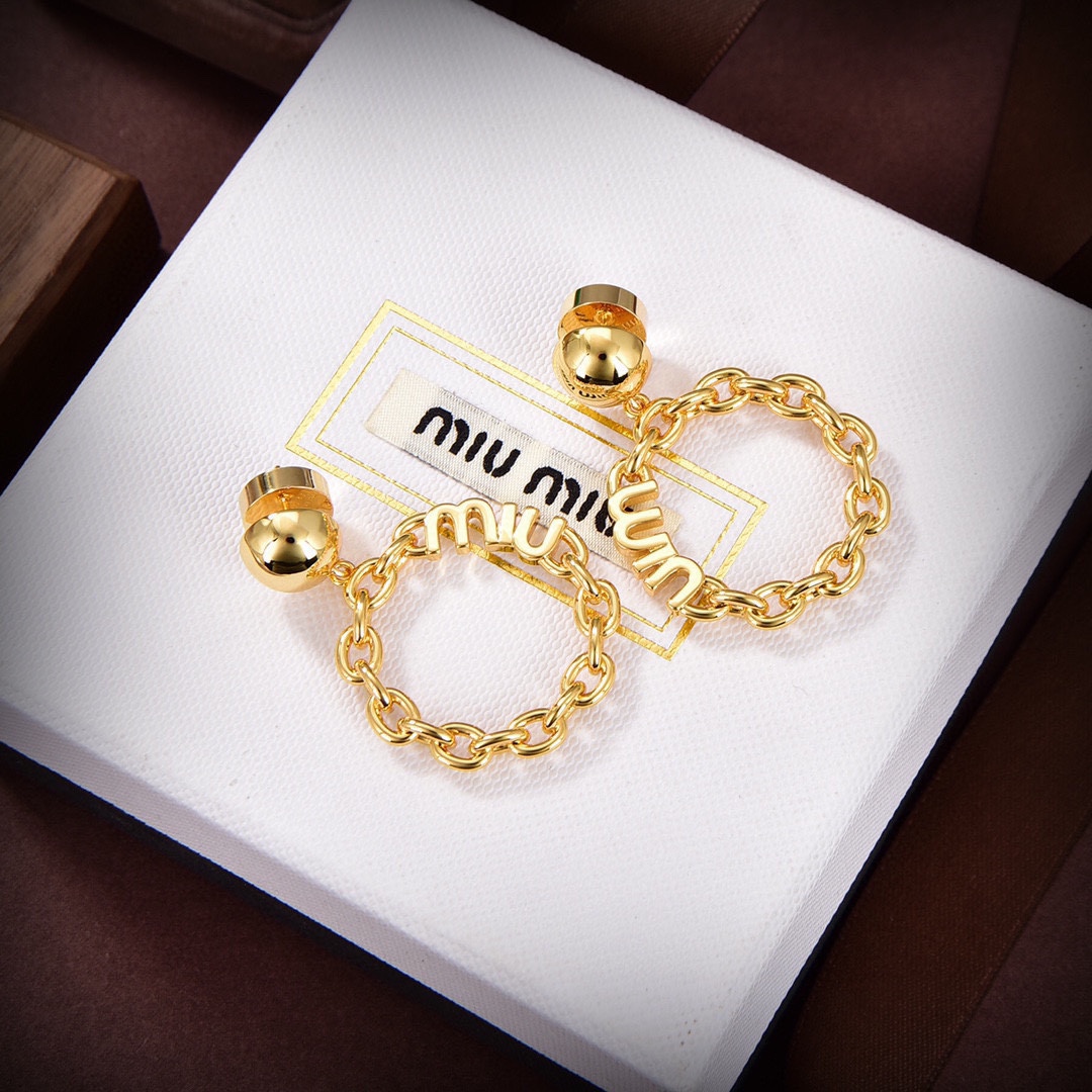TOP Miu Miu Letter Chain Ring Earrings - Gold