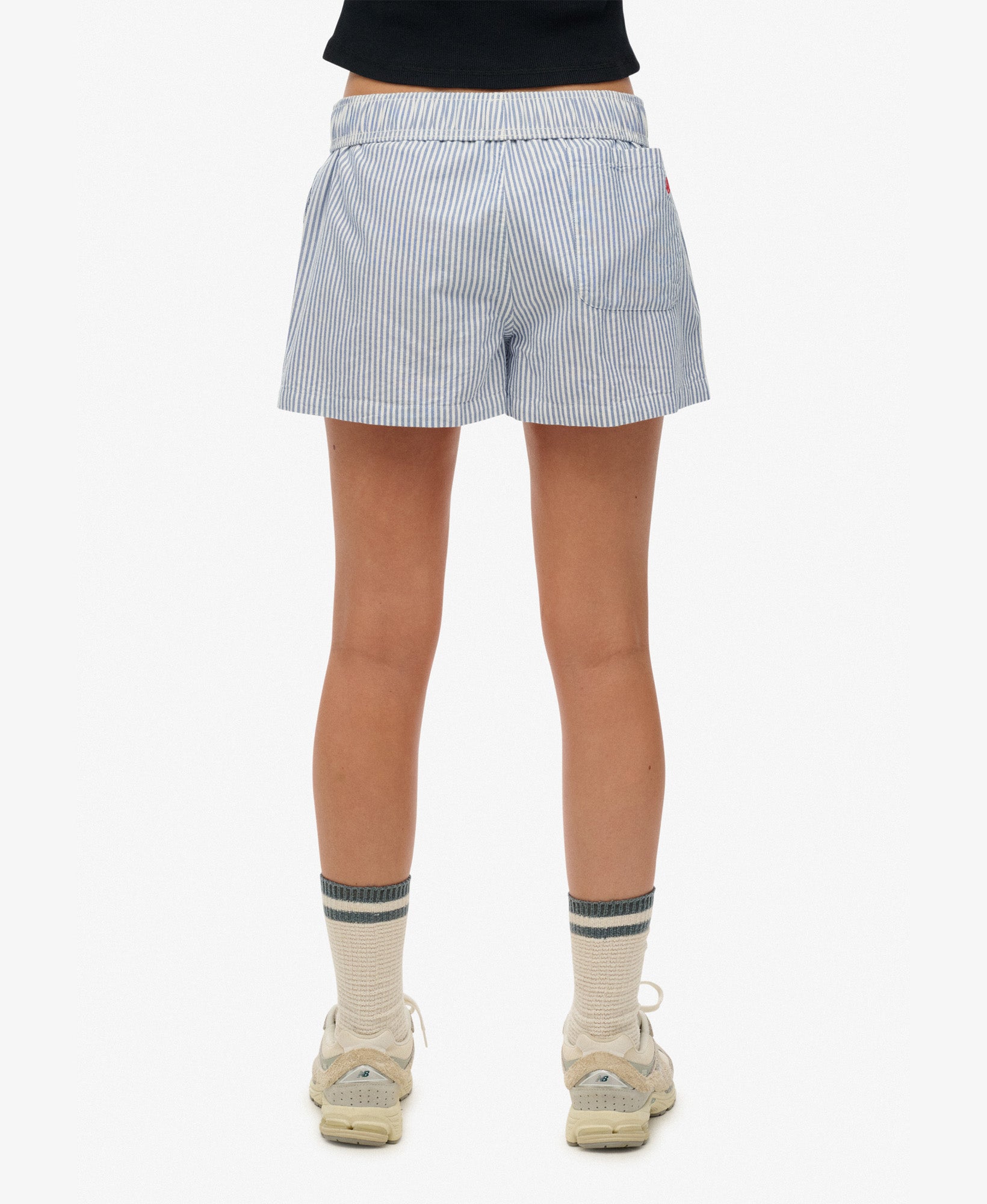 Cotton Stripe Elastic Short | Azure Blue Stripe Oxford