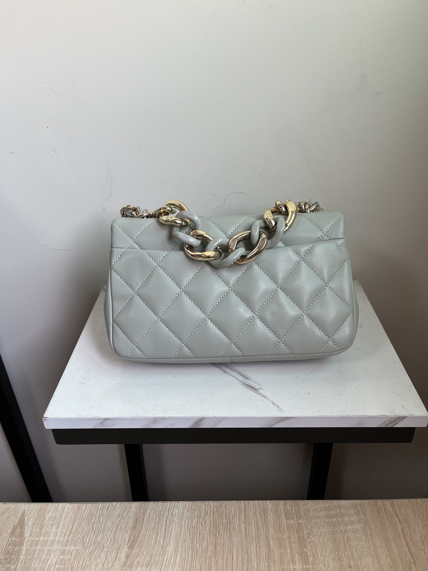 TOP CHANEL Classic Lambskin Flab Bag 16*24*6cm - Light Green&SHW