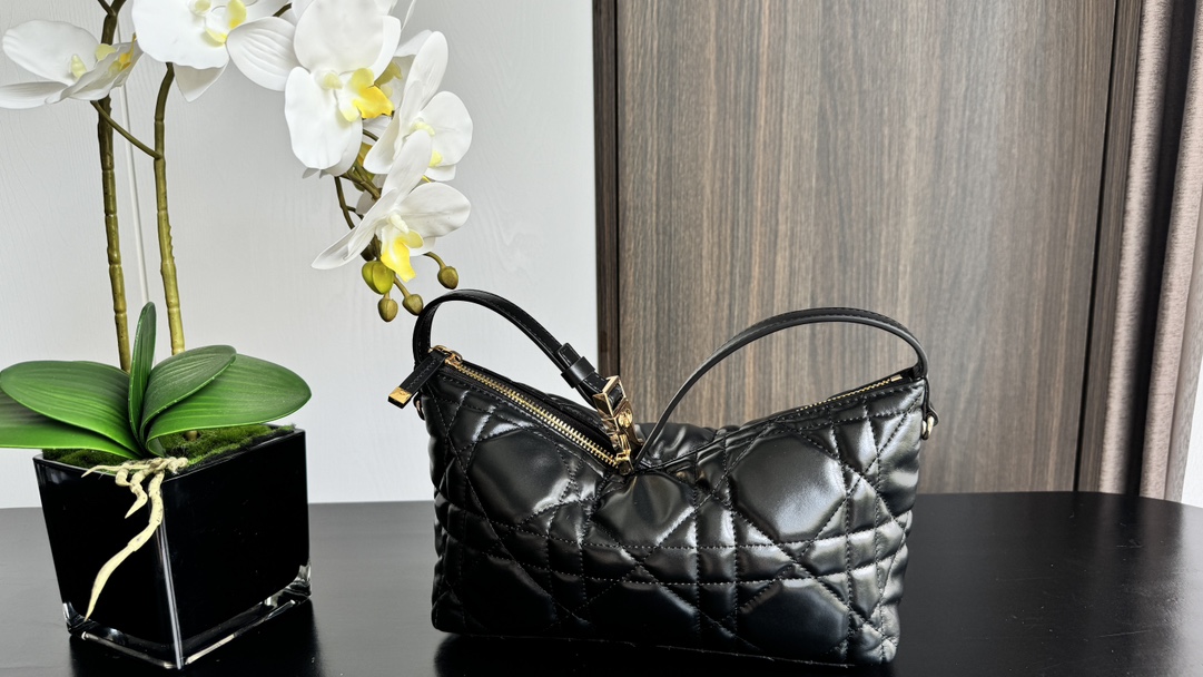 TOP Christian Dior Calfskin Macrocannage Medium Diortravel Nomad Pouch Latte 22*13*9.5cm -2 Colors