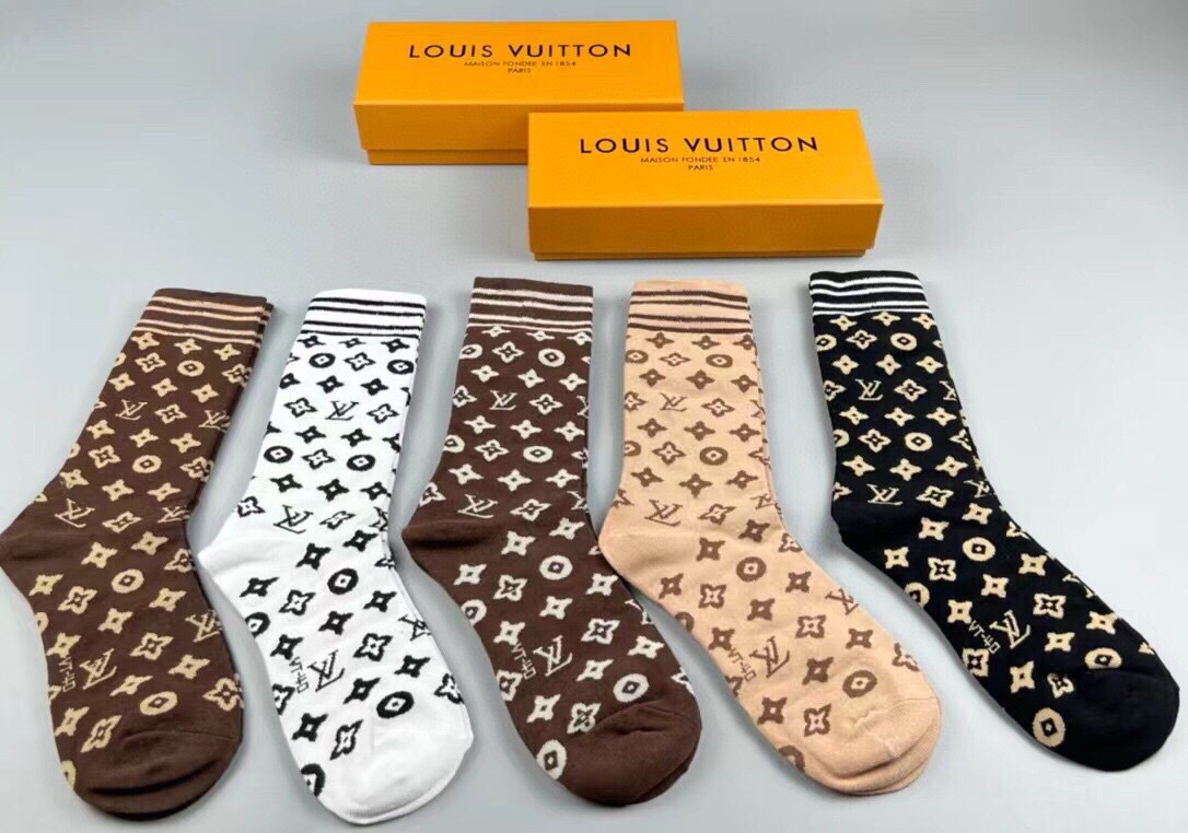 TOP Louis Vuitton LV Socks - 5 Pieces as a Set