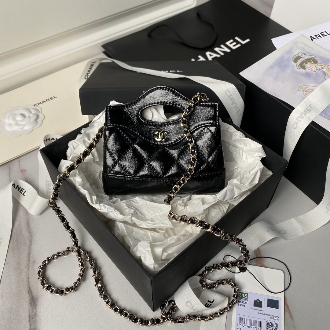 TOP CHANEL 24s Mini Handle Bag 12×13×4cm - GHW - Black
